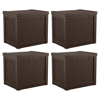 Suncast 22 Gallon Outdoor Patio Small Deck Box with Storage Seat, Java (4 Pack)