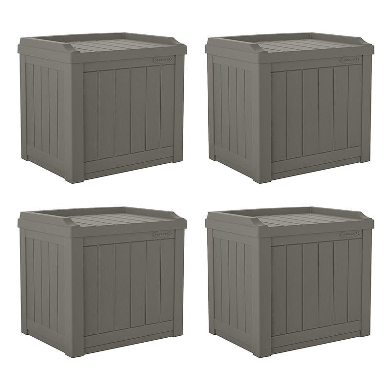 Suncast 22 Gallon Outdoor Patio Small Deck Box with Storage Seat, Stone (4 Pack) - VMInnovations