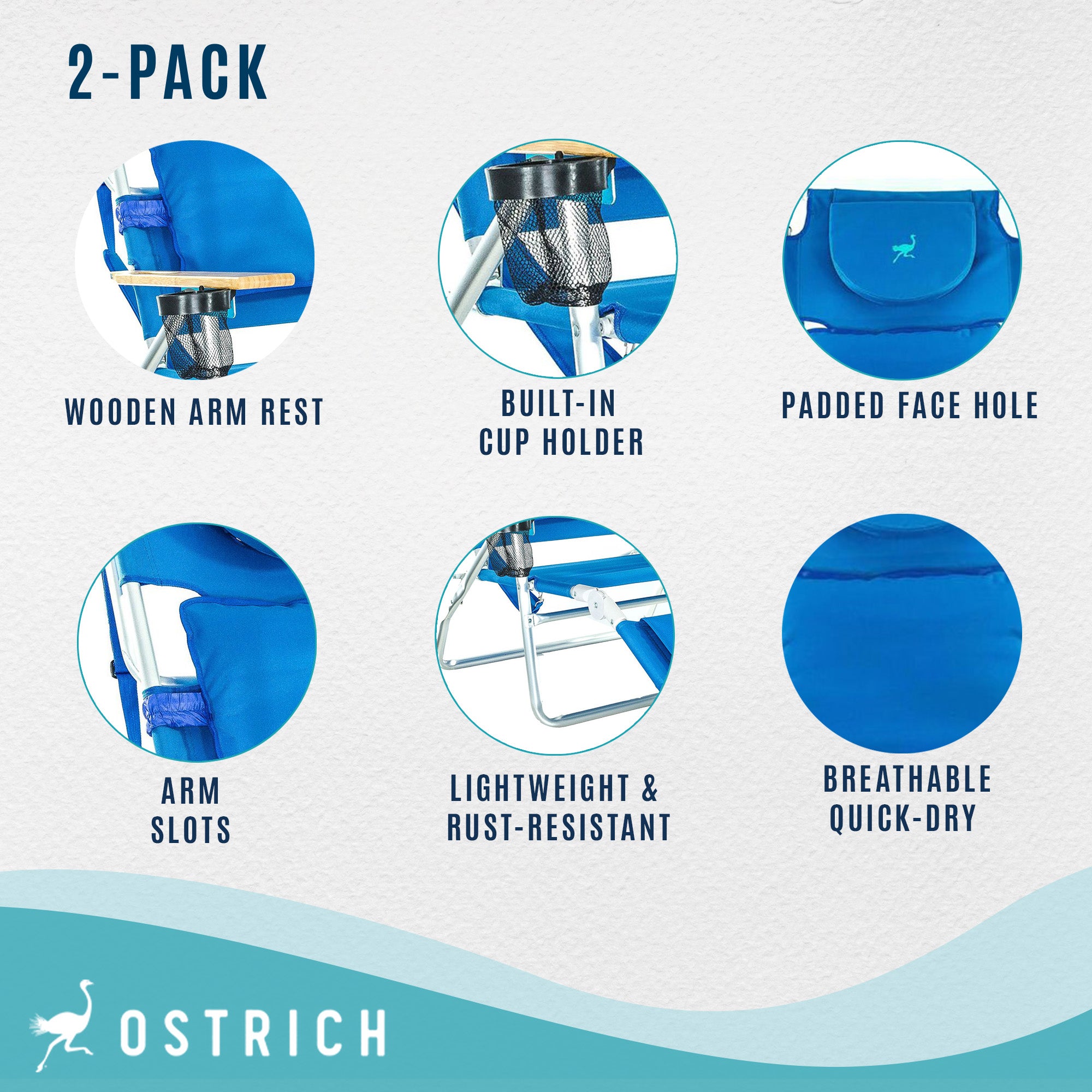 Ostrich Deluxe 3N1 Sports Seat & Ladies Comfort On Your Back Beach Chair, Blue