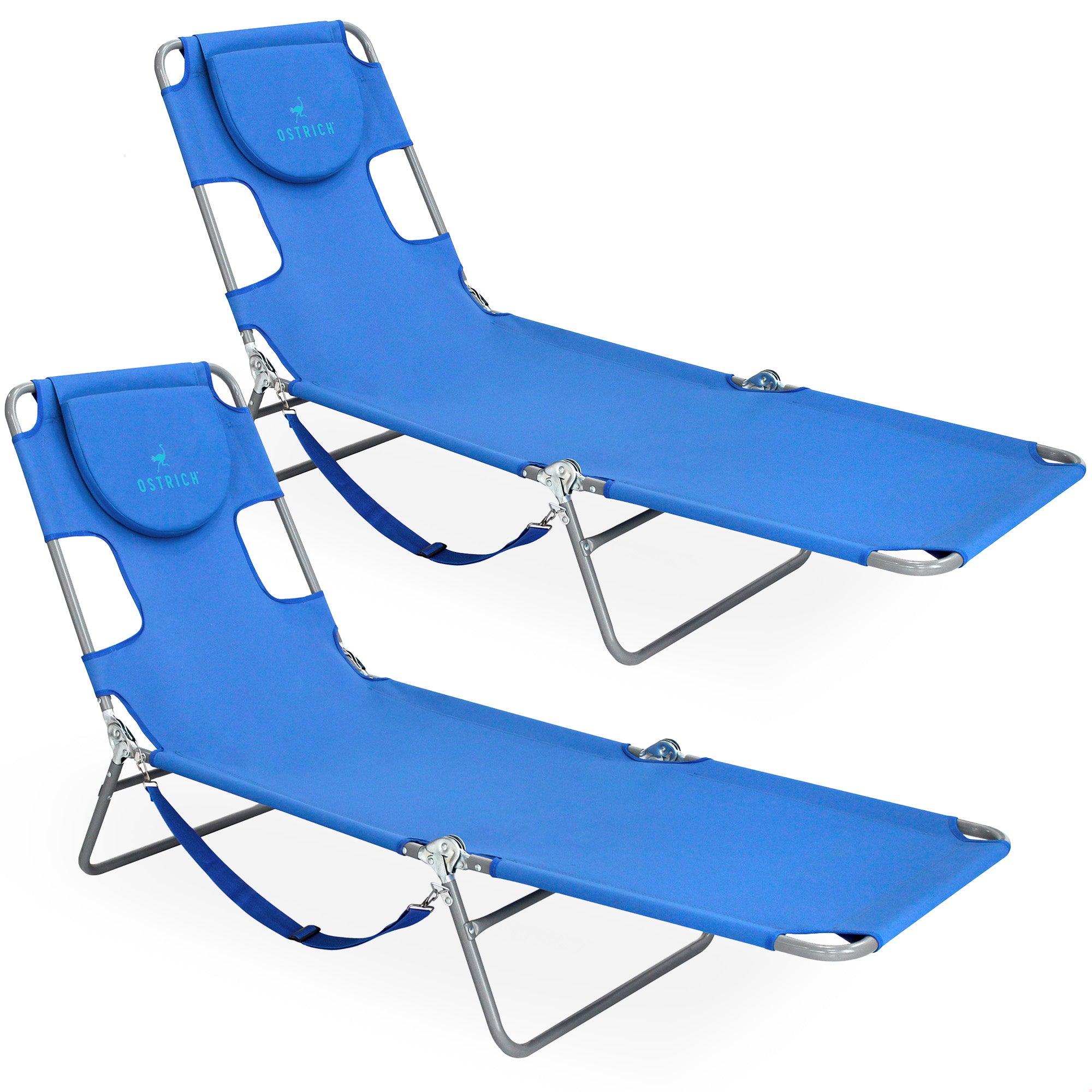 Ostrich Chaise Lounge Folding Portable Sunbathing Poolside Beach Chair (2 Pack) - VMInnovations