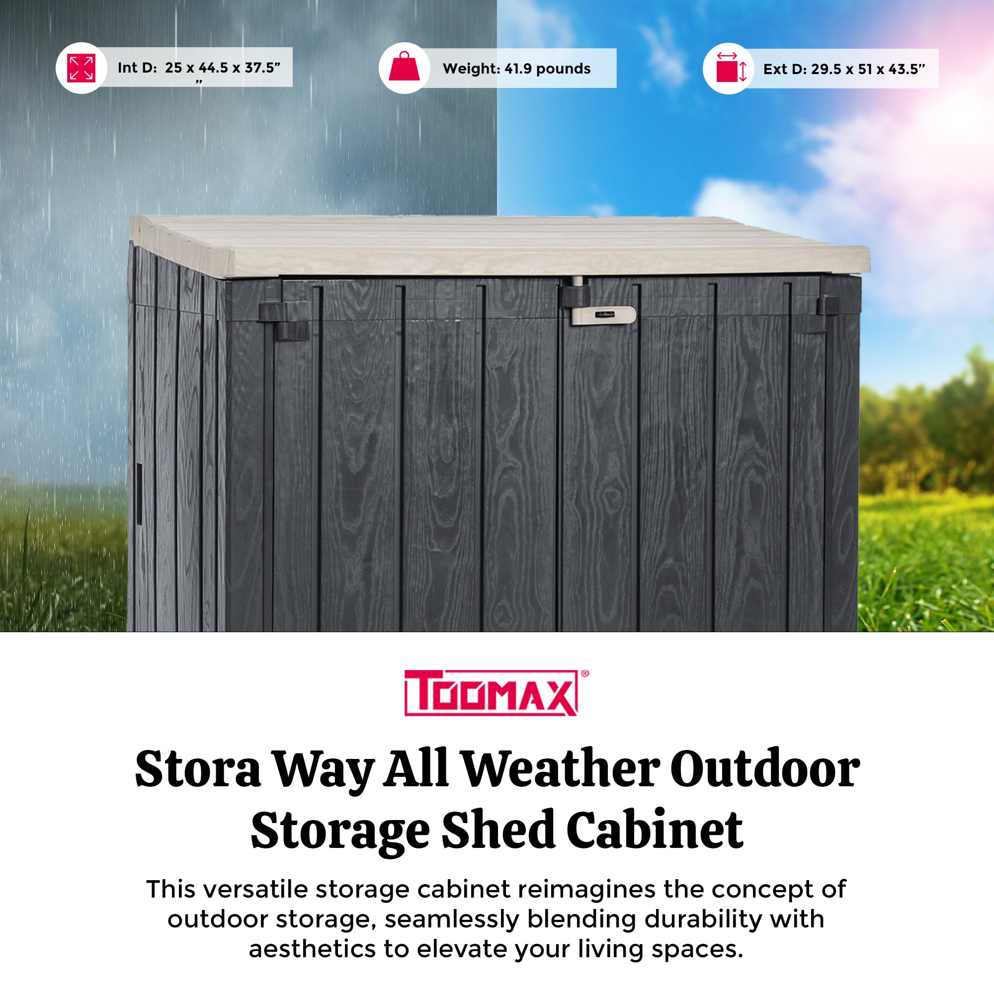 Toomax Stora Way All Weather 4.25' x 2.5' Storage Shed, Anthracite/Taupe Gray - VMInnovations