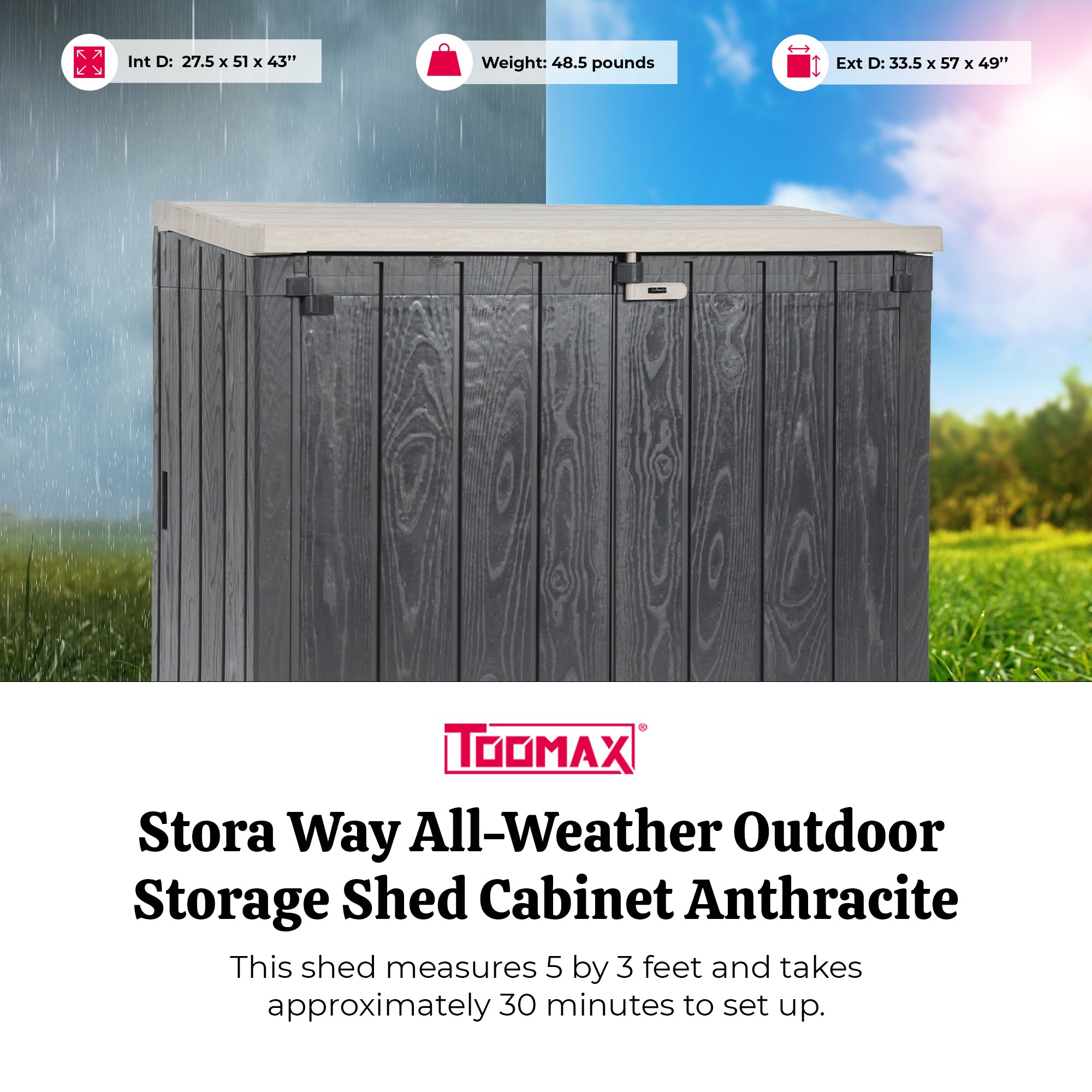 Toomax Storer Plus XL 44 Cu Ft Weather Resistant Storage Shed Cabinet(For Parts) - VMInnovations