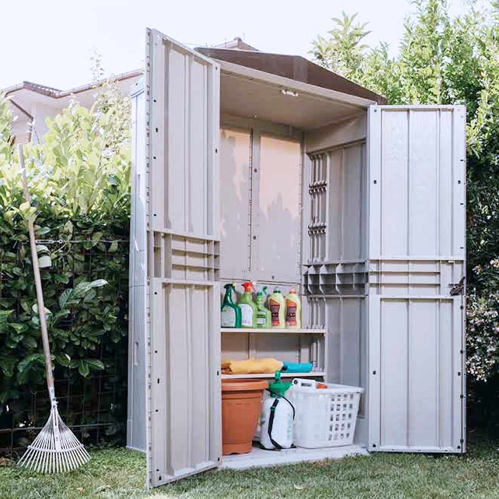 Toomax Lockable Outdoor Garden Plastic Vertical Storage Shed Cabinet, 76 Cu Ft. - VMInnovations