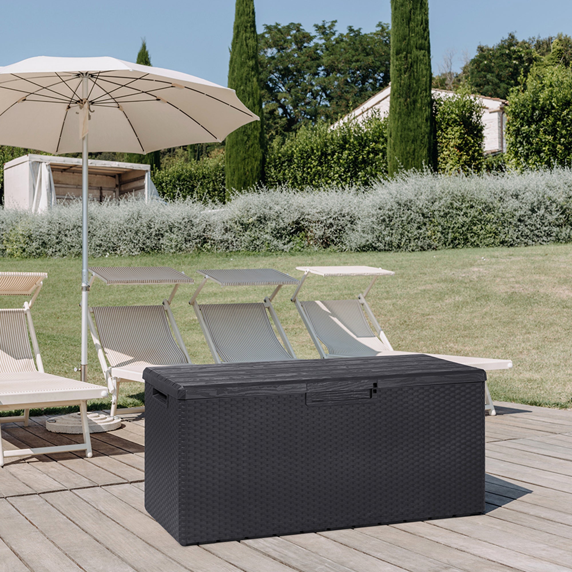 Toomax Portofino Weather Resistant Resin 90 Gallon Deck Box, Gray Black (Used) - VMInnovations