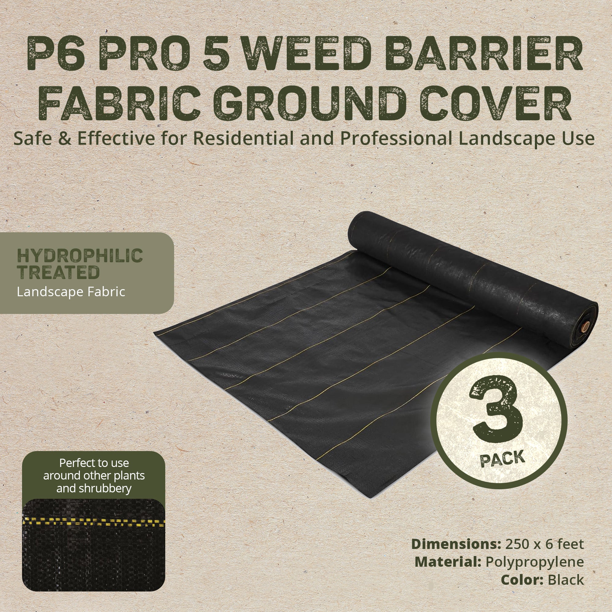 DeWitt P6 Pro 5 Commercial Landscape 5-Oz Barrier Fabric, 6 x 250' (3 Pack)