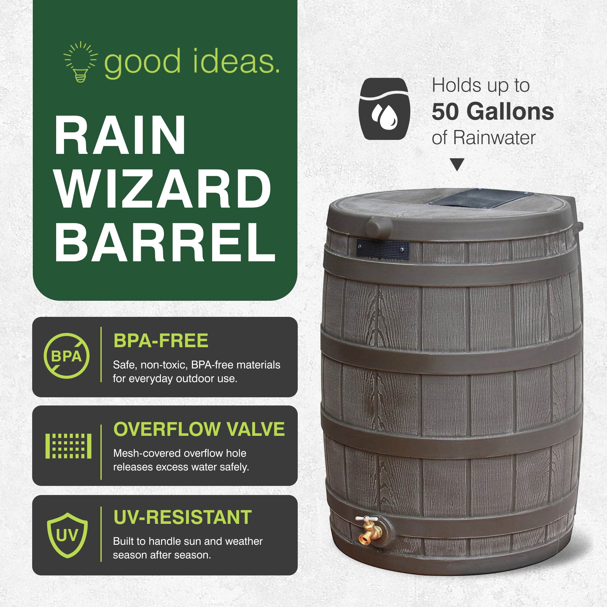 Good Ideas Rain Wizard 50 Gallon Plastic Rain Barrel with Brass Spigot (4 Pack)