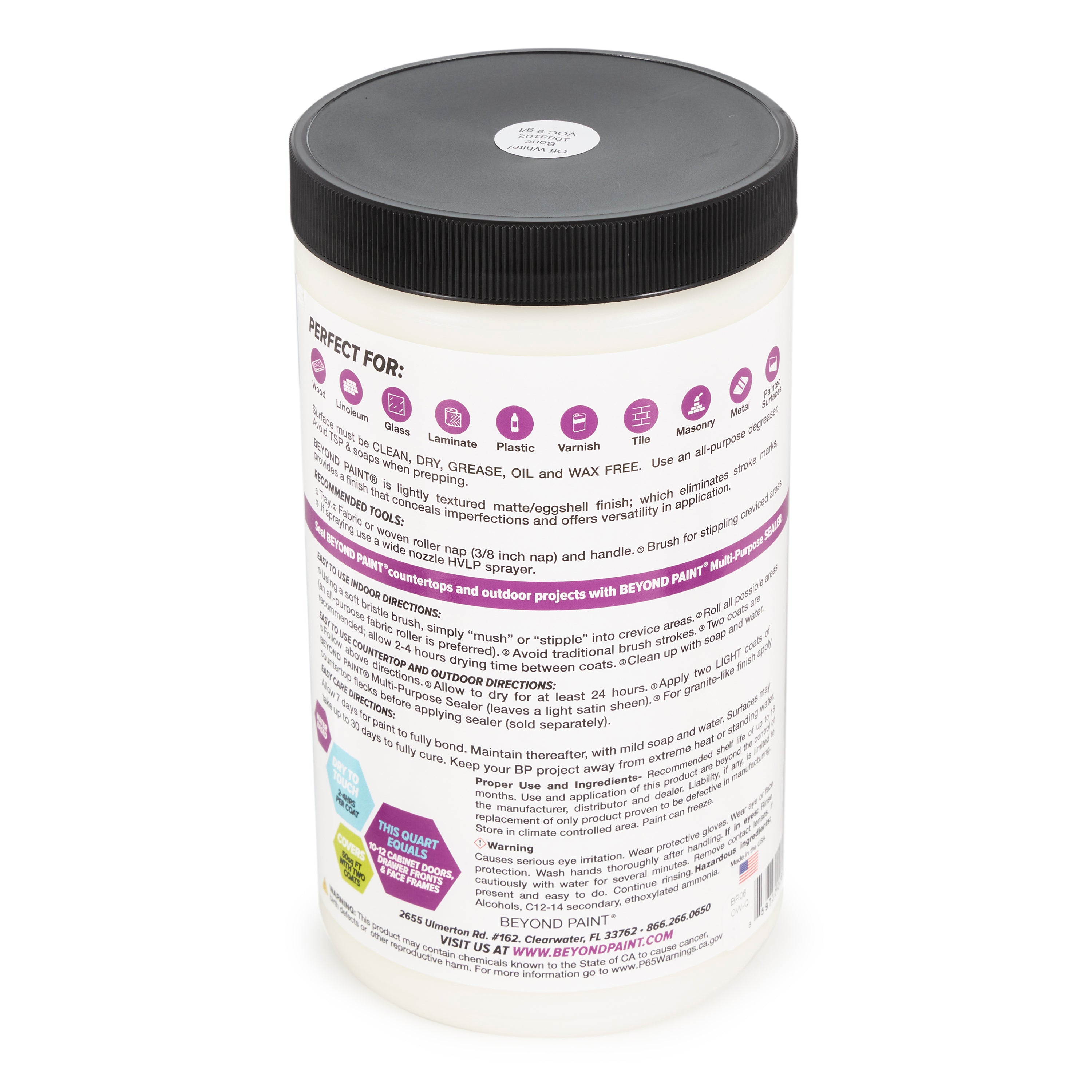 Beyond Paint 1 Quart All in One Multi Use Refinishing Paint, Off White(Open Box)