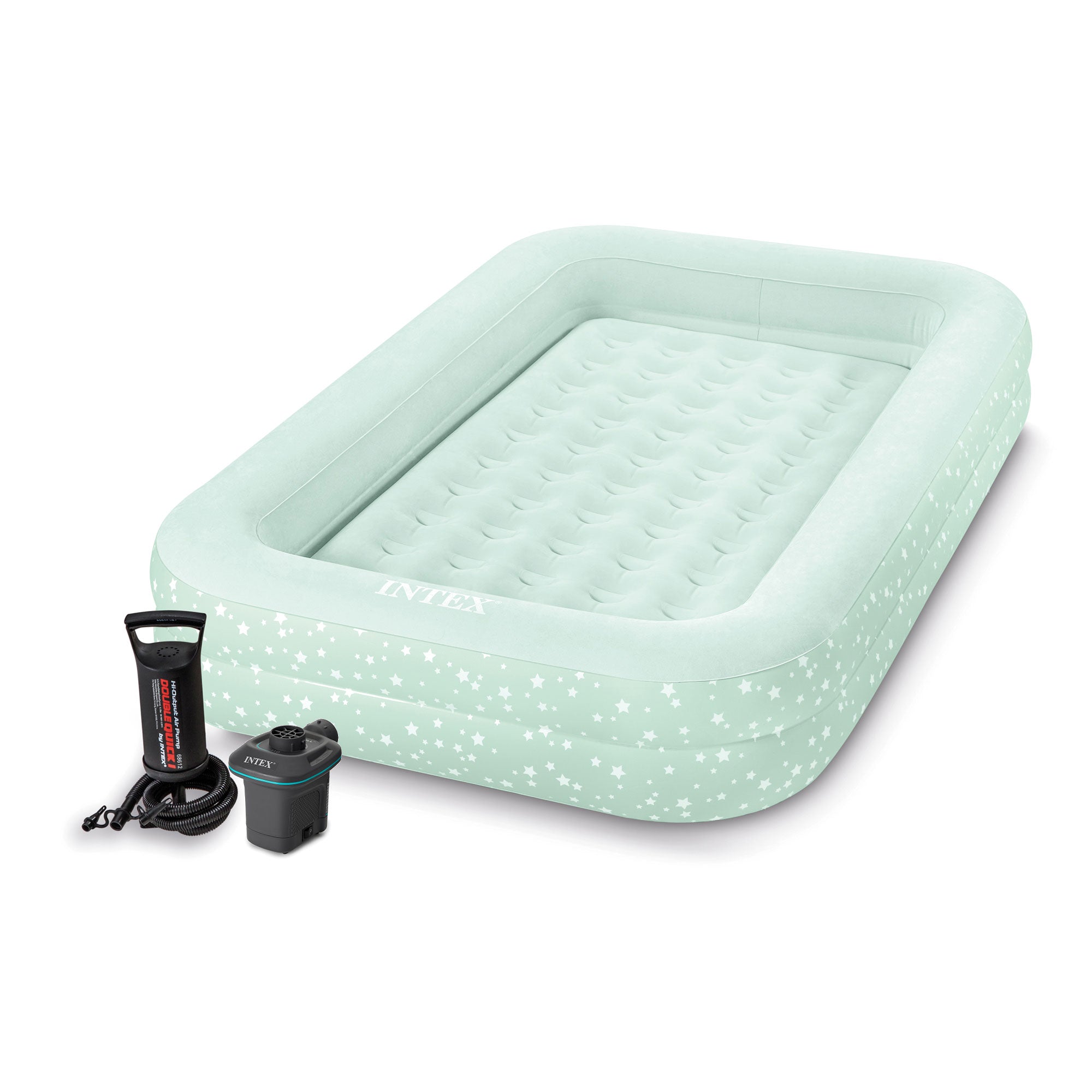 Intex Kids Travel Inflatable Air Mattress with Raised Sides & 3 Nozzle Air Pump - VMInnovations