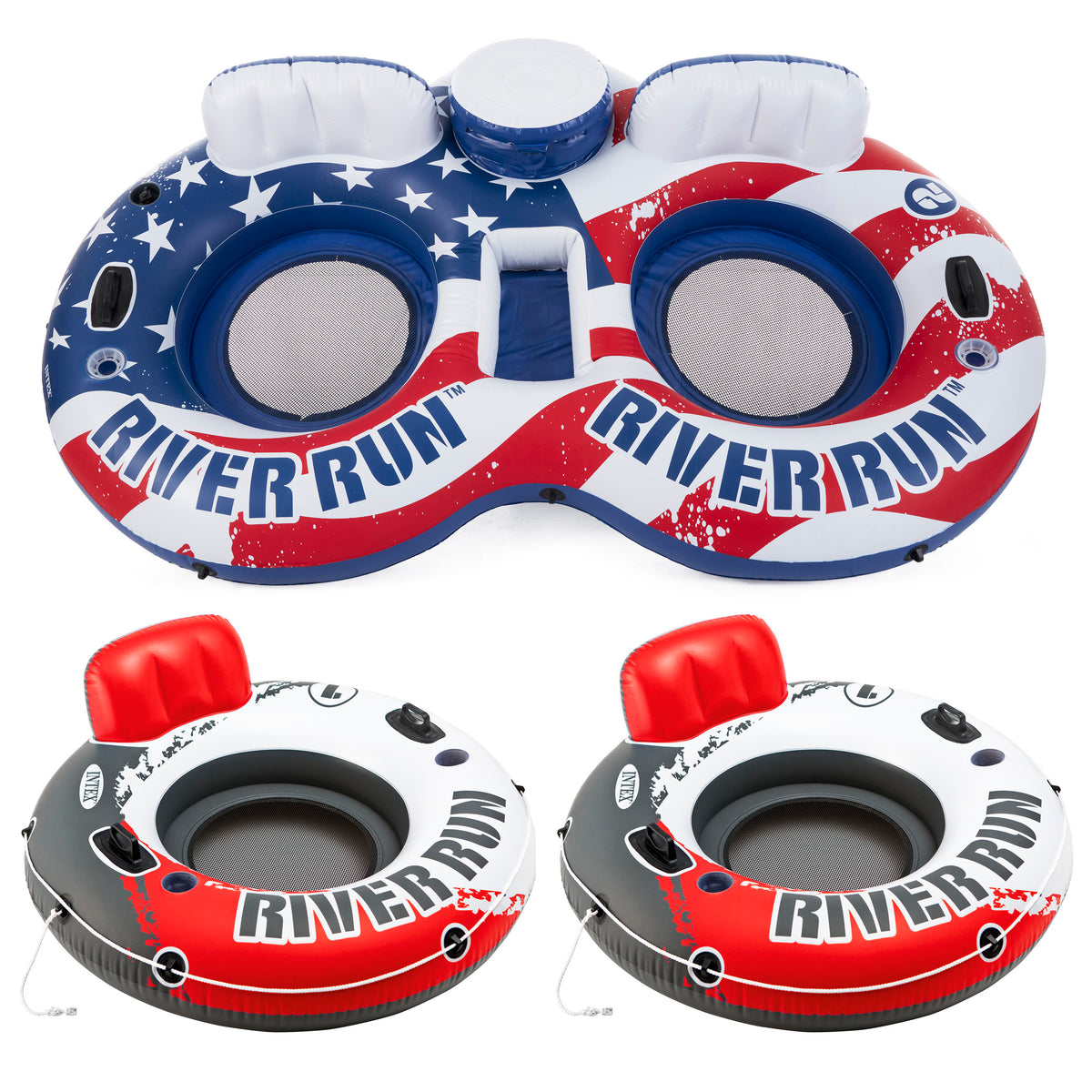 Intex Inflatable American Flag Double Float & River Run Single Water Tube Floats