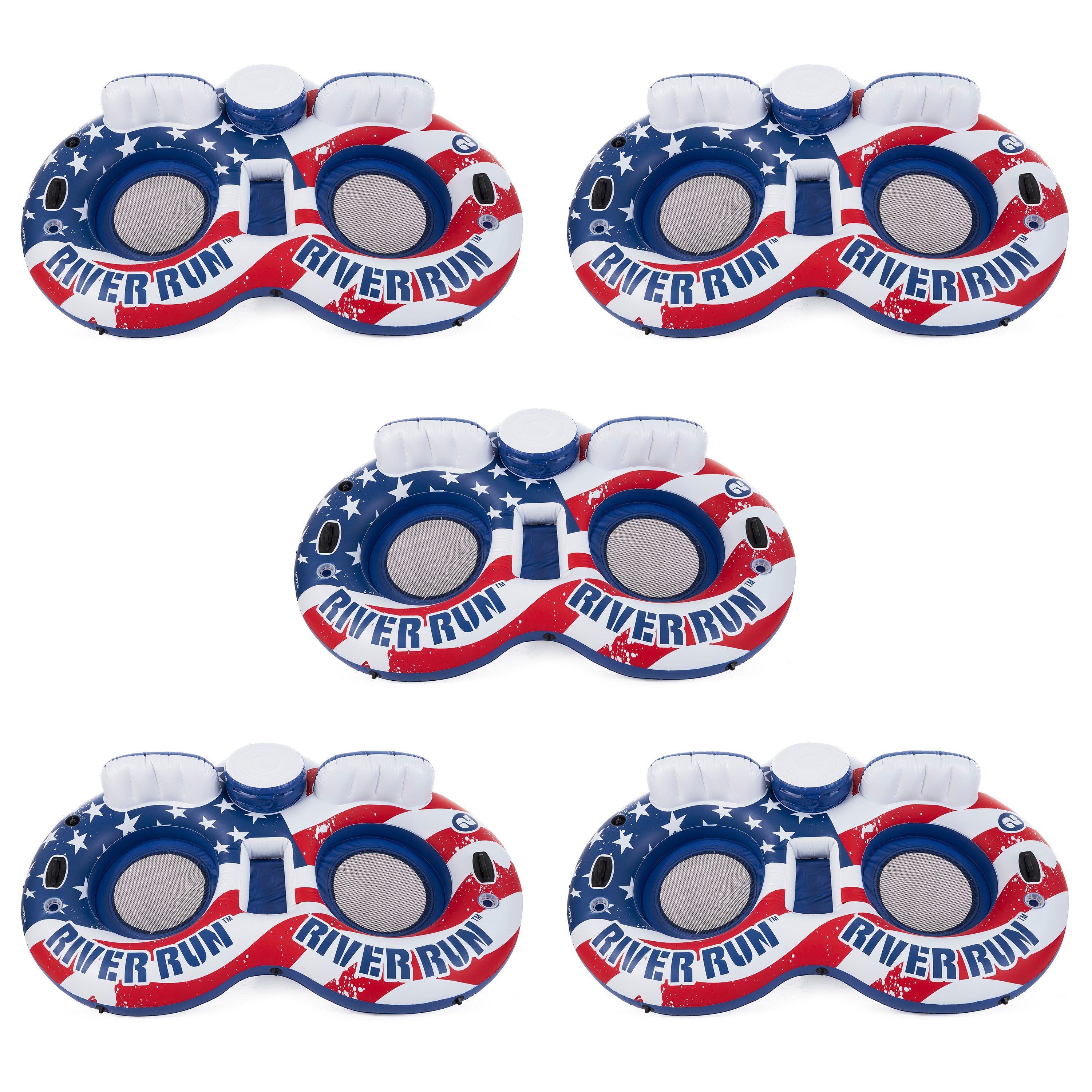 Intex American Flag Inflatable 2 Person Pool Tube Float with Cooler (5 Pack)