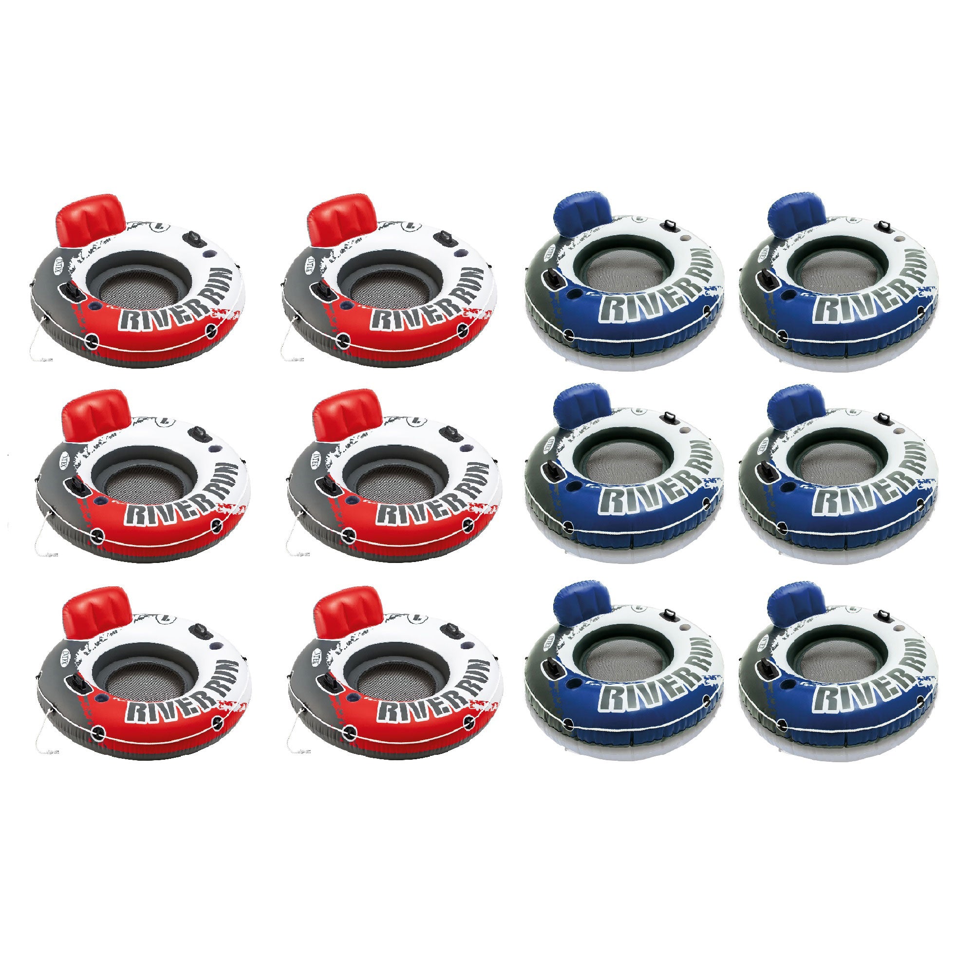 Intex River Run 53” Red Inflatable Tube (6 Pack) & Blue Inflatable Tube (6 Pack)