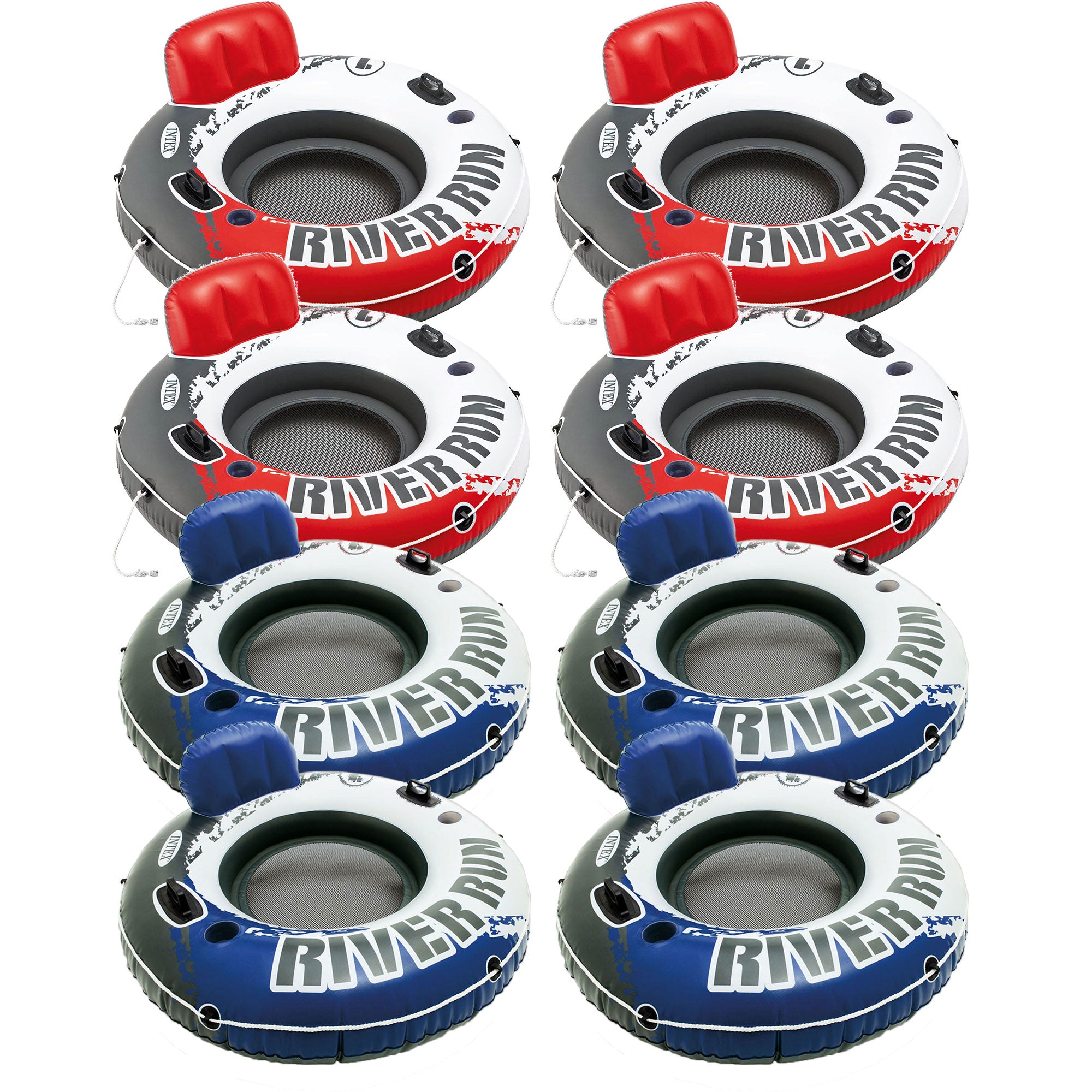 Intex River Run 53” Red Inflatable Tube (4 Pack) & Blue Inflatable Tube (4 Pack)