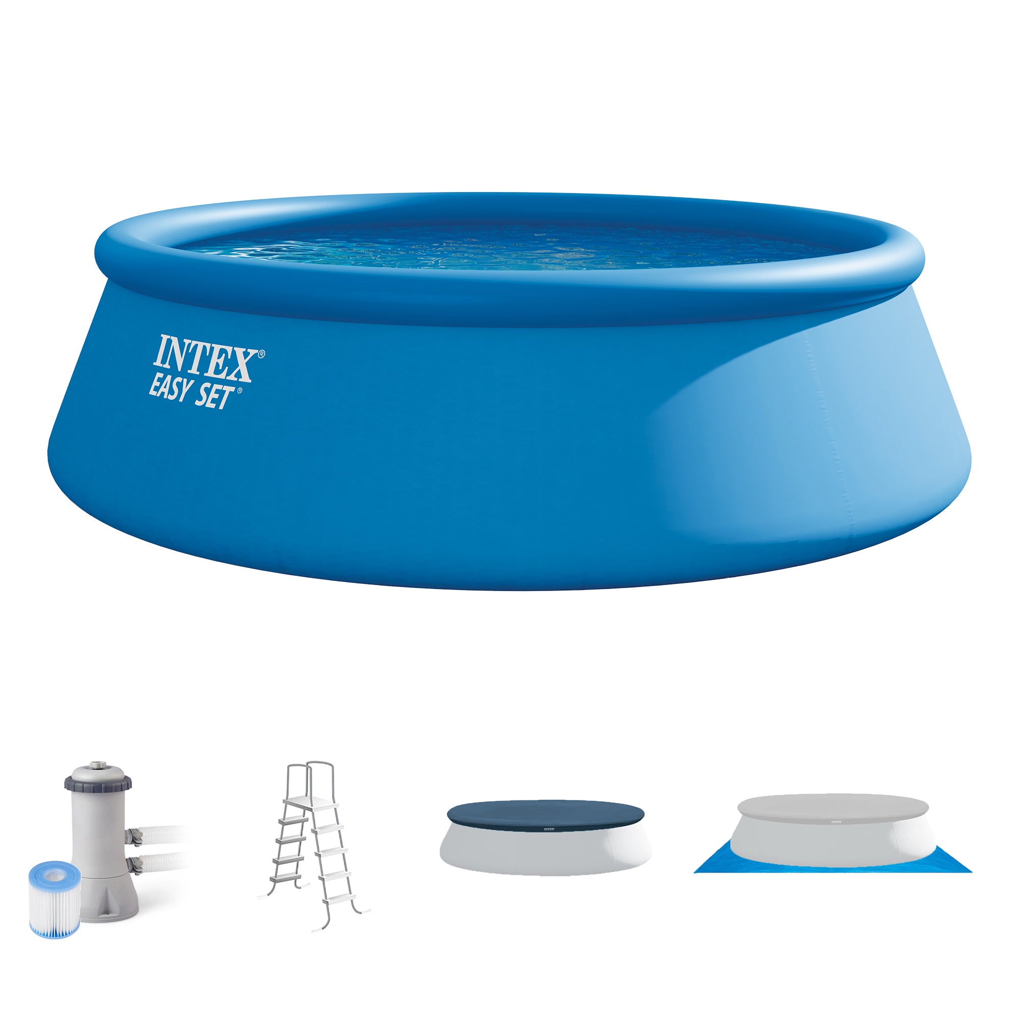 Intex Above Ground Swimming Pool, Ladder with Pump and 15’ Pool Debris Cover