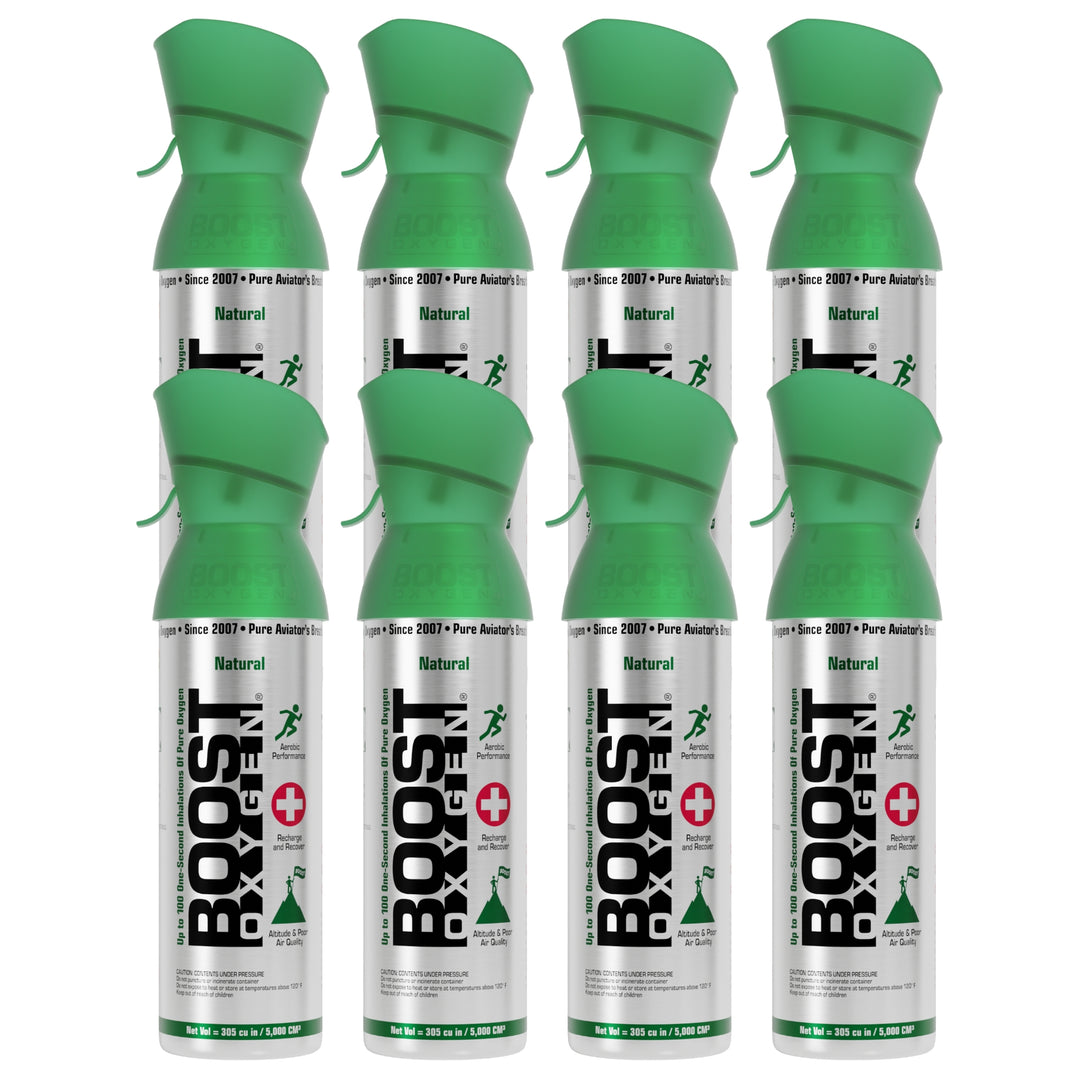 Boost Oxygen 5 Liter Canned Oxygen Bottle with Mouthpiece, Natural (8 Pack) - VMInnovations