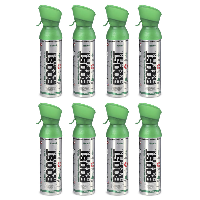 Boost Oxygen Natural Portable 5 Liter Pure Oxygen Canister, Flavorless (8 Pack)
