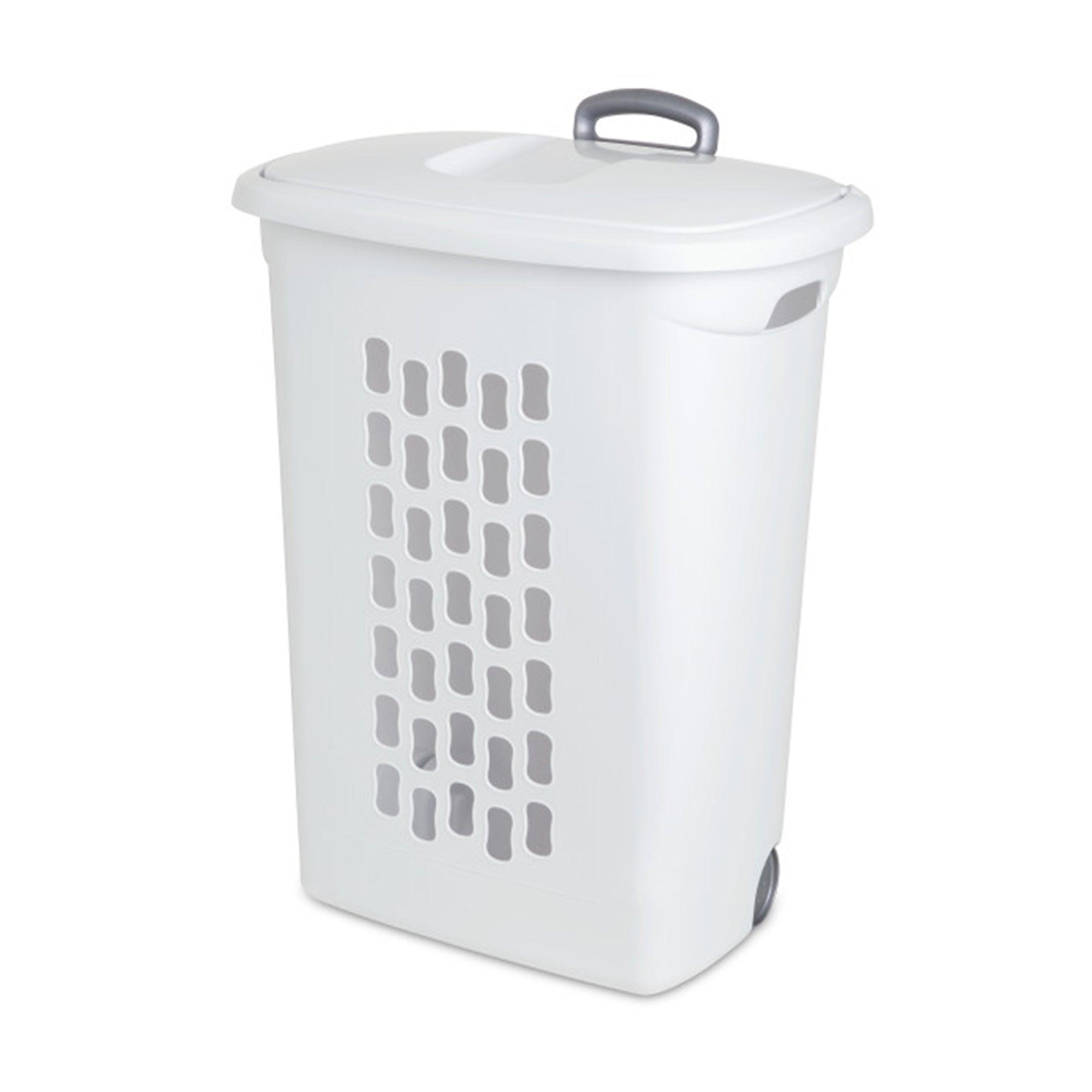Sterilite White Laundry Hamper With Lift-Top, Wheels, And Pull Handle (12 Pack) - VMInnovations
