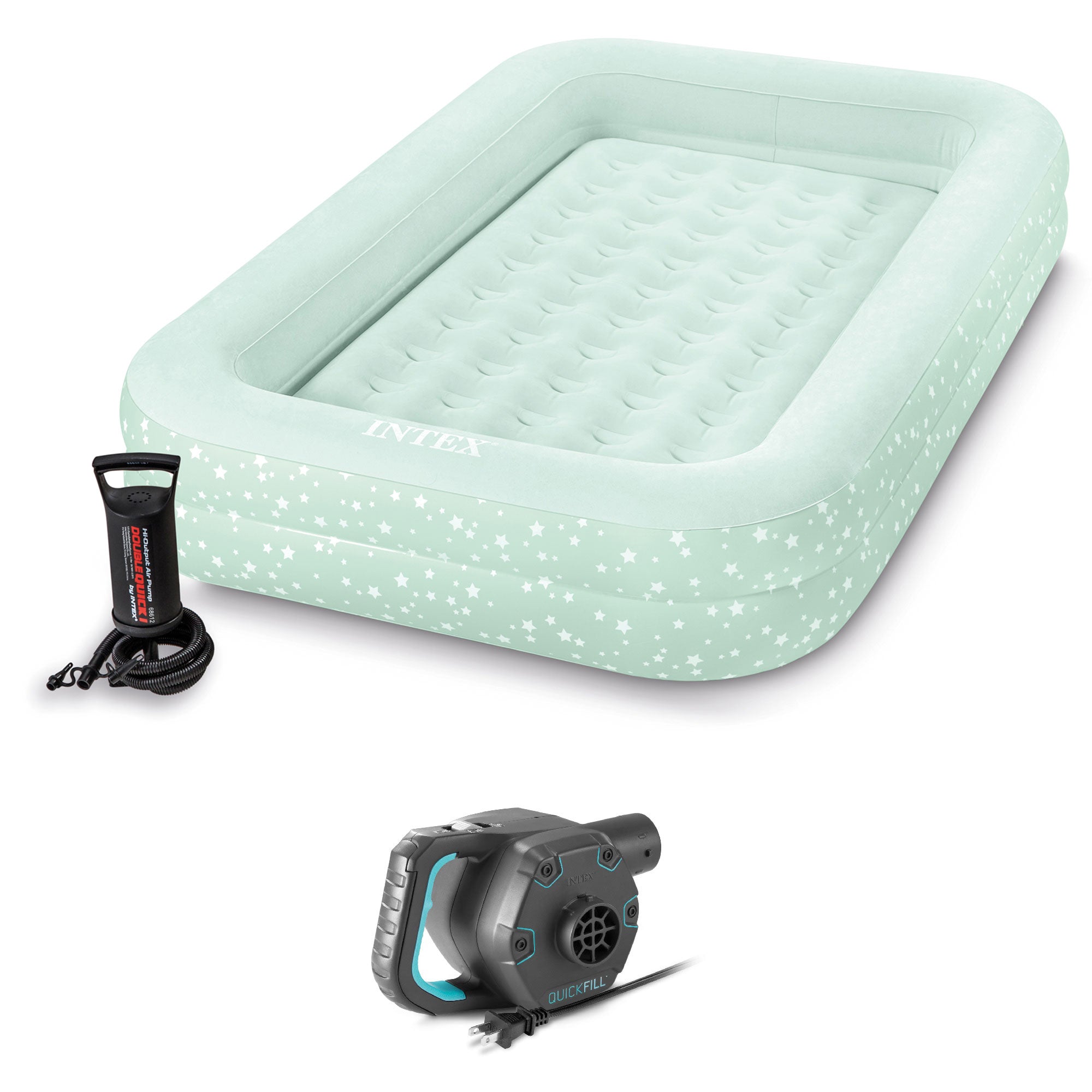 INTEX Inflatable Kidz Travel Bed Set: Air Mattress w/Hand Pump & Electric Pump - VMInnovations