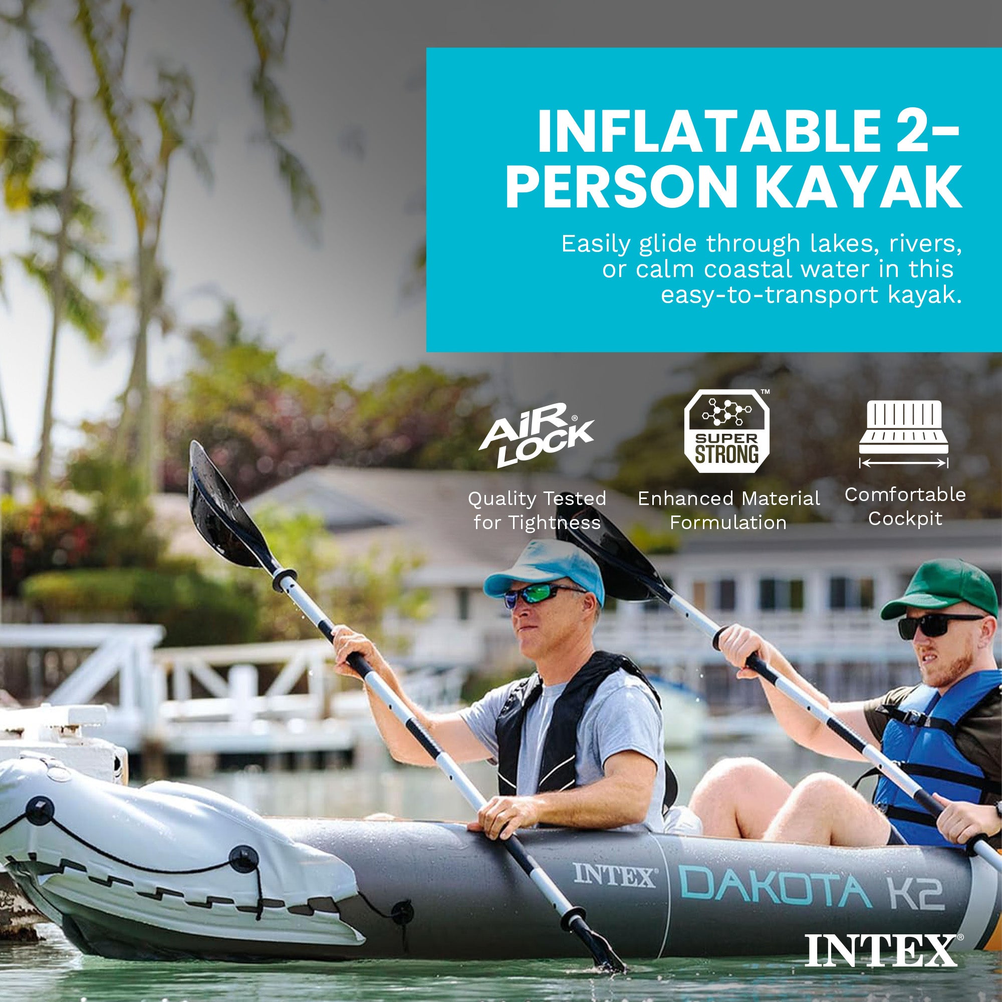 Intex Dakota K2 2 Person Vinyl Inflatable Kayak and Accessory Kit w/ Oars & Pump