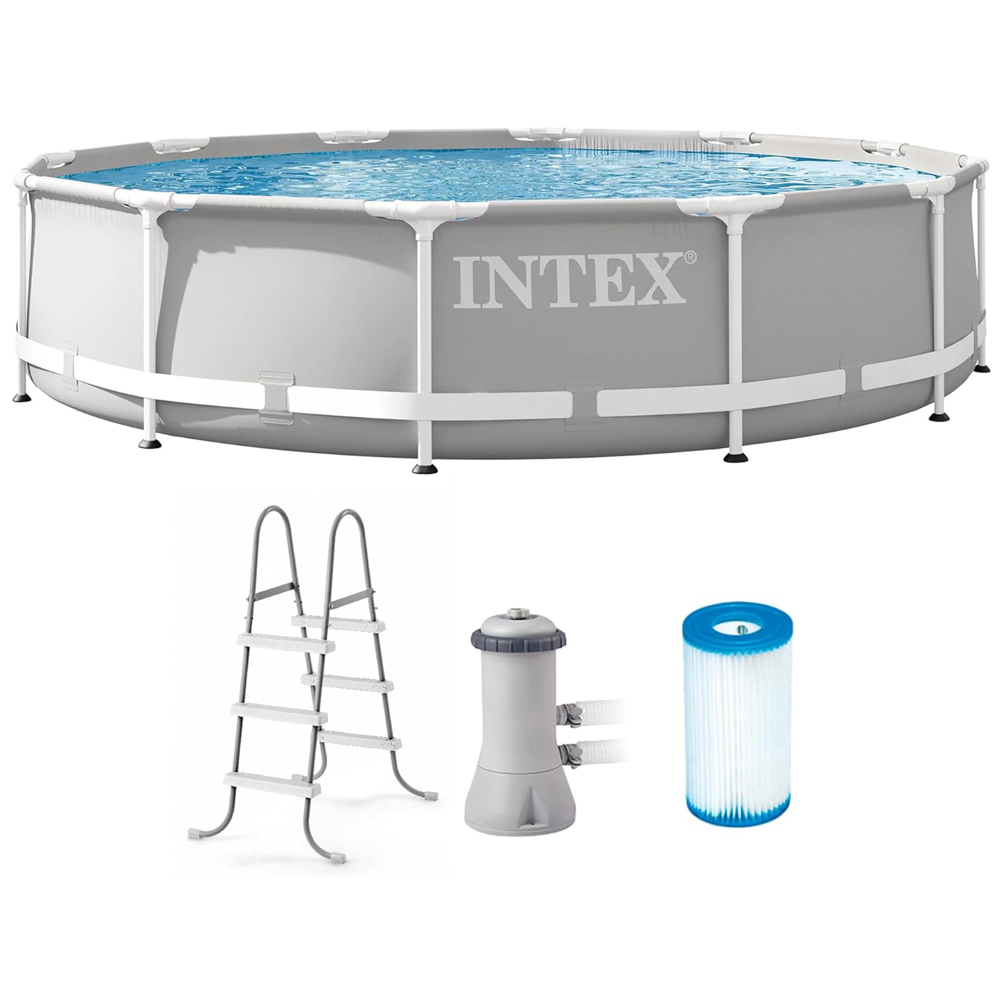 Intex 12 Foot Prism Frame Above Ground Swimming Pool with Pump & Pool Ladder - VMInnovations