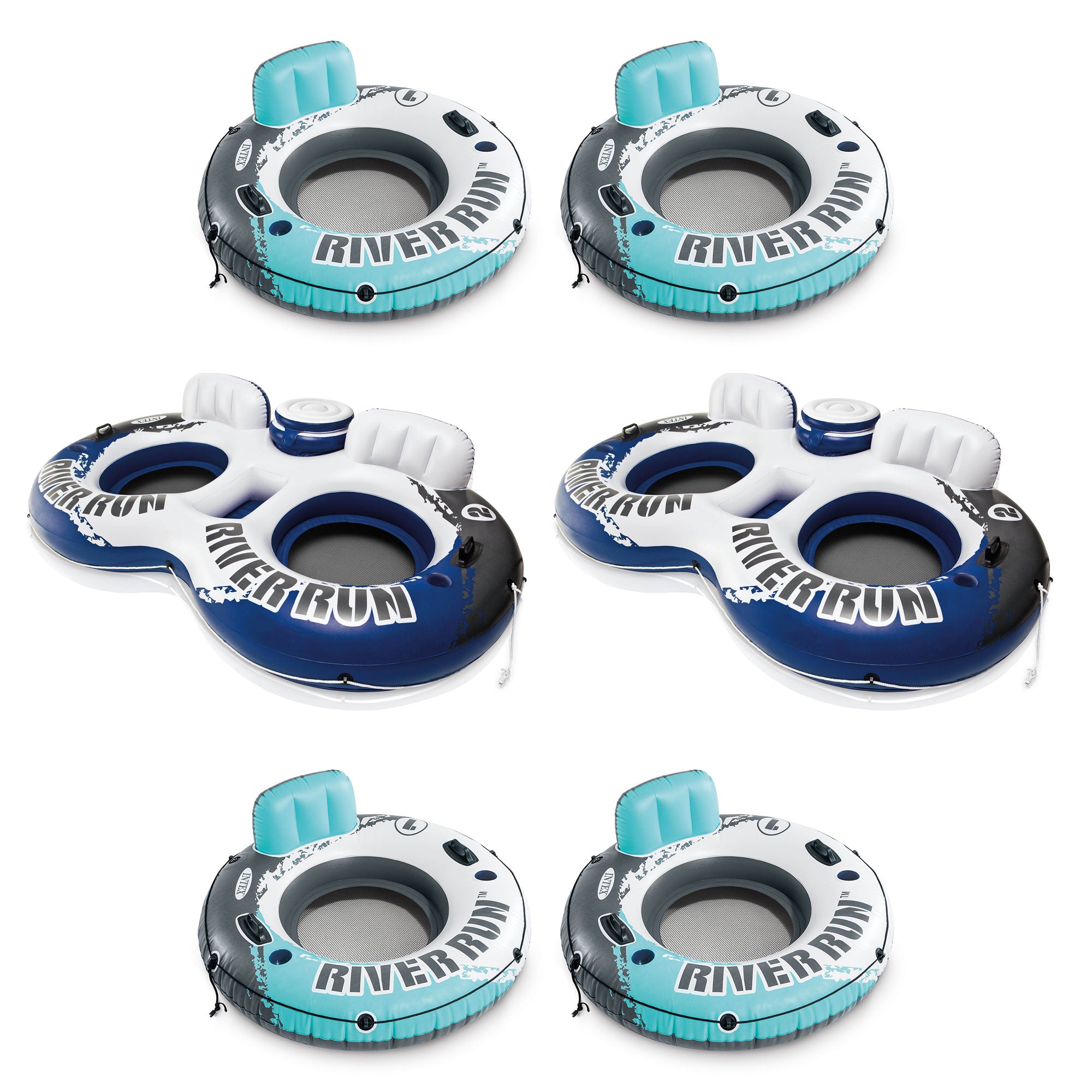 Intex 1 Person Floating Water Tube (4 Pack) & 2 Person Pool Tube (2 Pack)