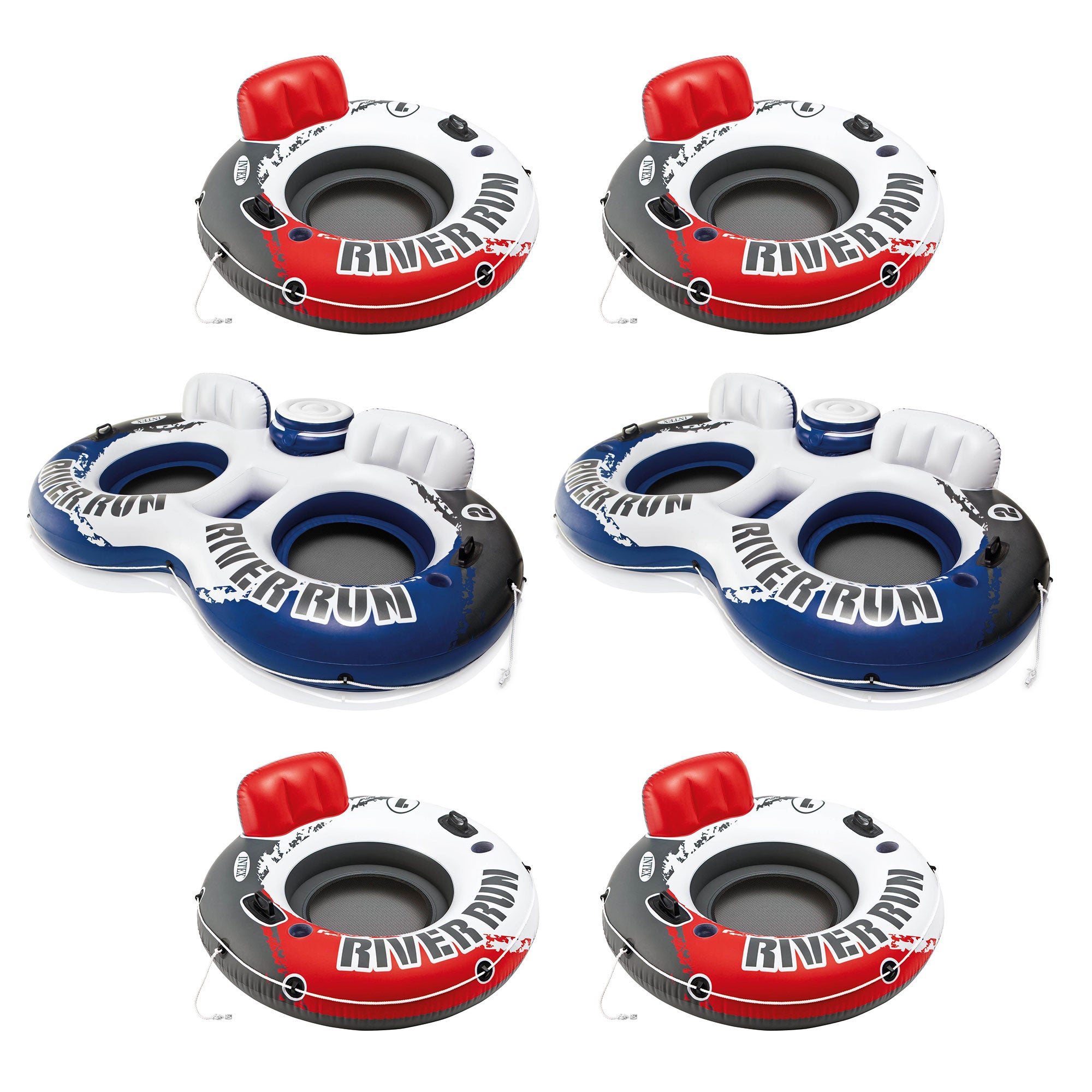 Intex 1 Person Floating Water Tube (4 Pack) & 2 Person Pool Tube (2 Pack)