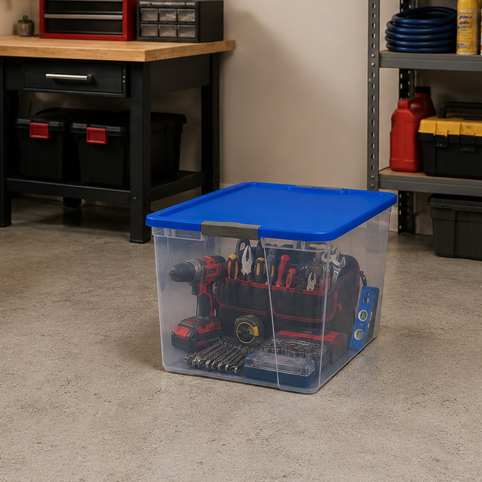 Homz 64 Qt Secure Latch Large Clear Stackable Storage Container Bin (4 Pack)