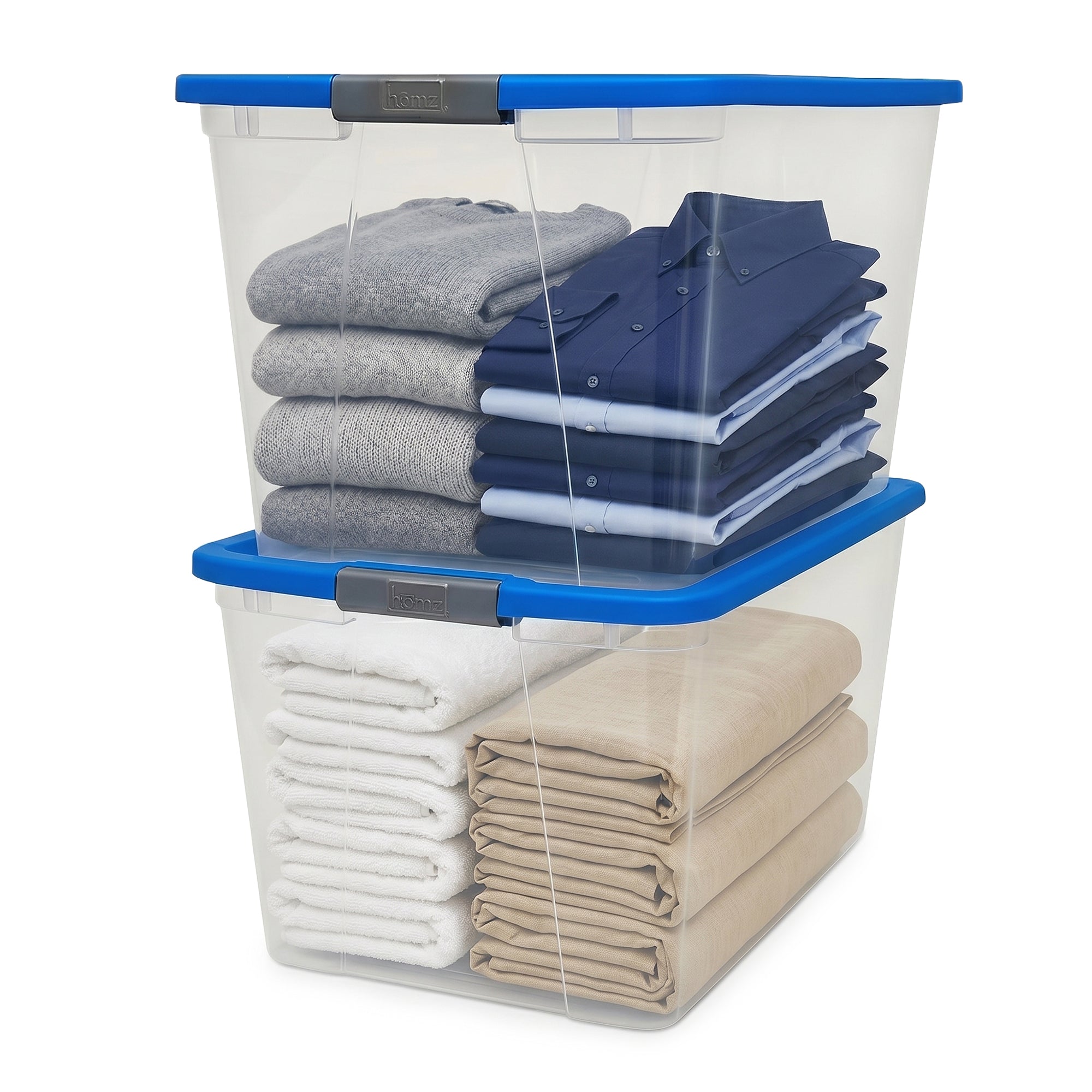 Homz 64 Qt Secure Latch Large Clear Stackable Storage Container w/ Lid (2 Pack)