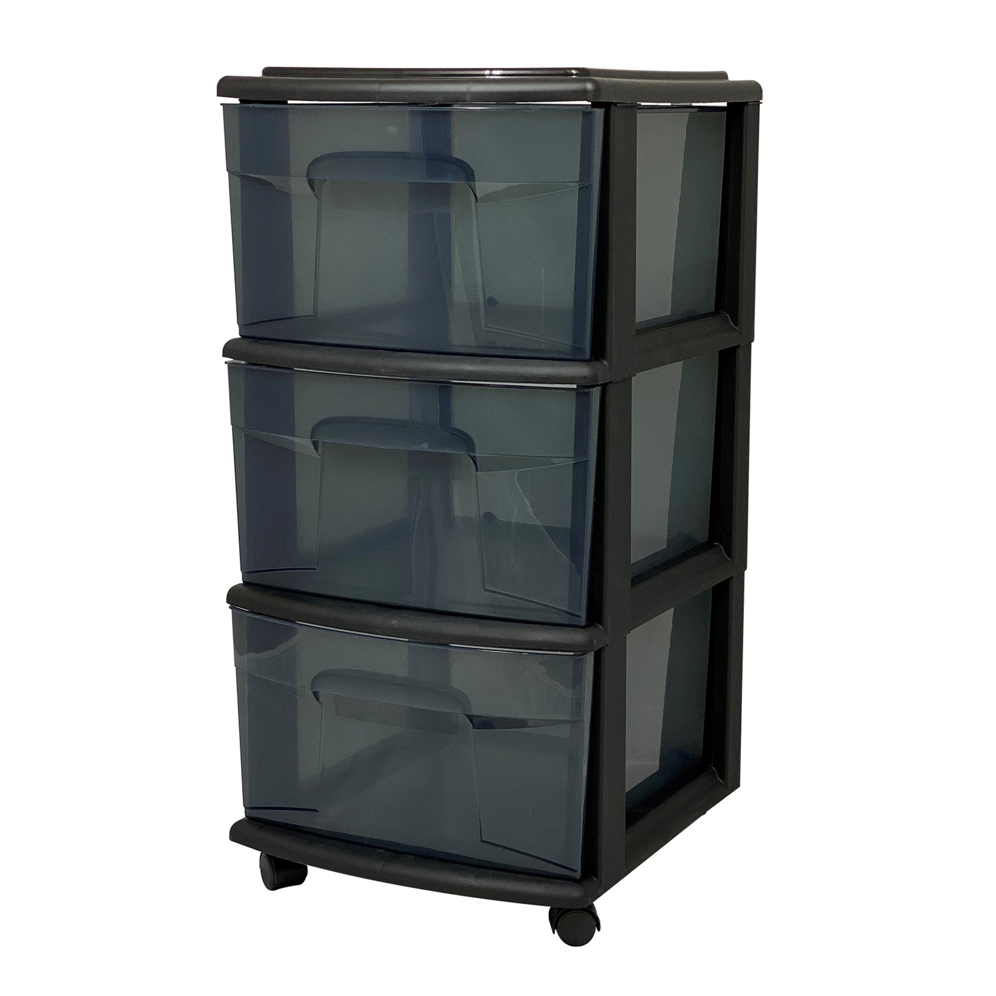 Homz 25" Black Tall Solid Plastic 3 Drawer Wheeled Home Storage Organizer Cart