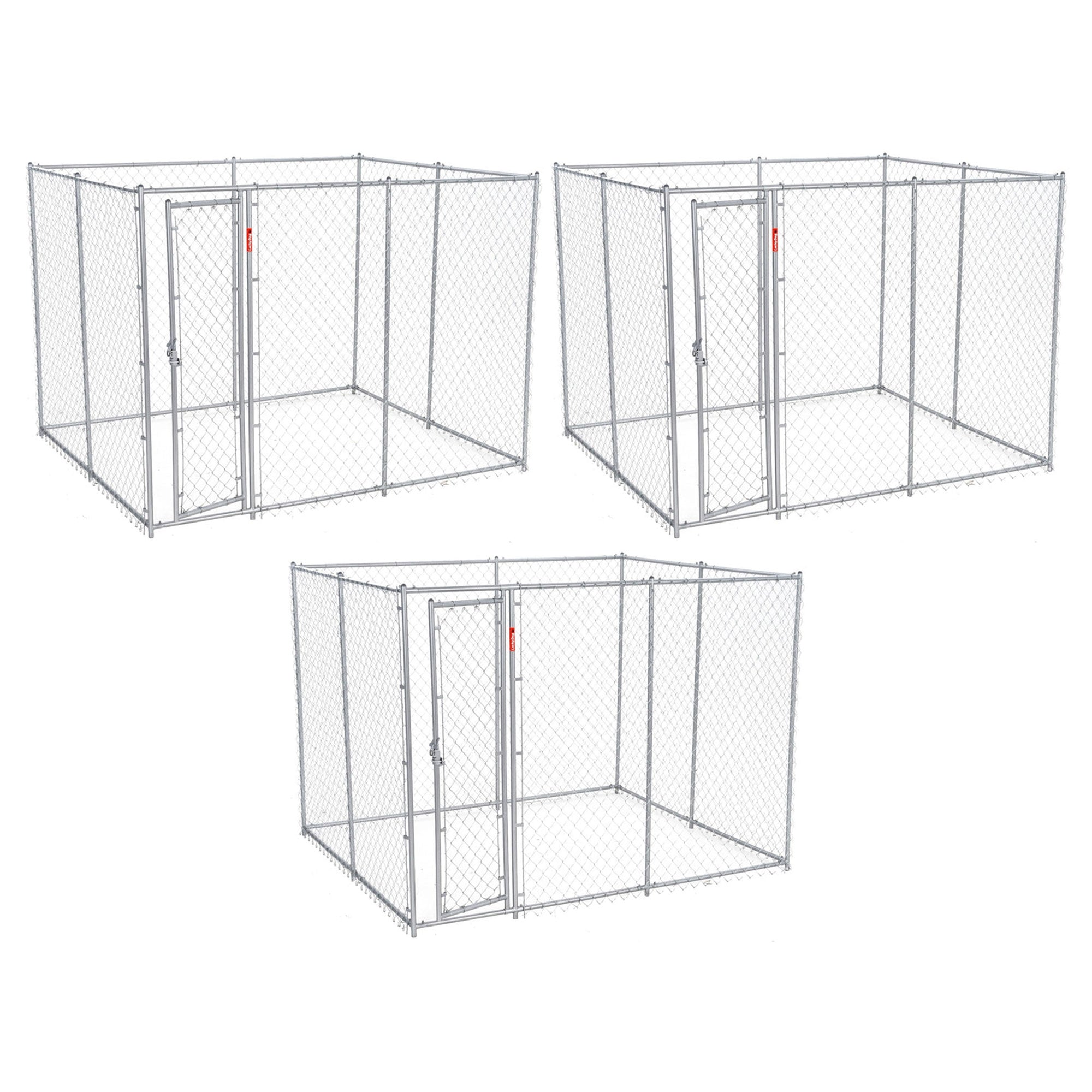 Lucky Dog 10' x 10' Heavy Duty Outdoor Chain Link Dog Kennel w/ Door (3 Pack) - VMInnovations
