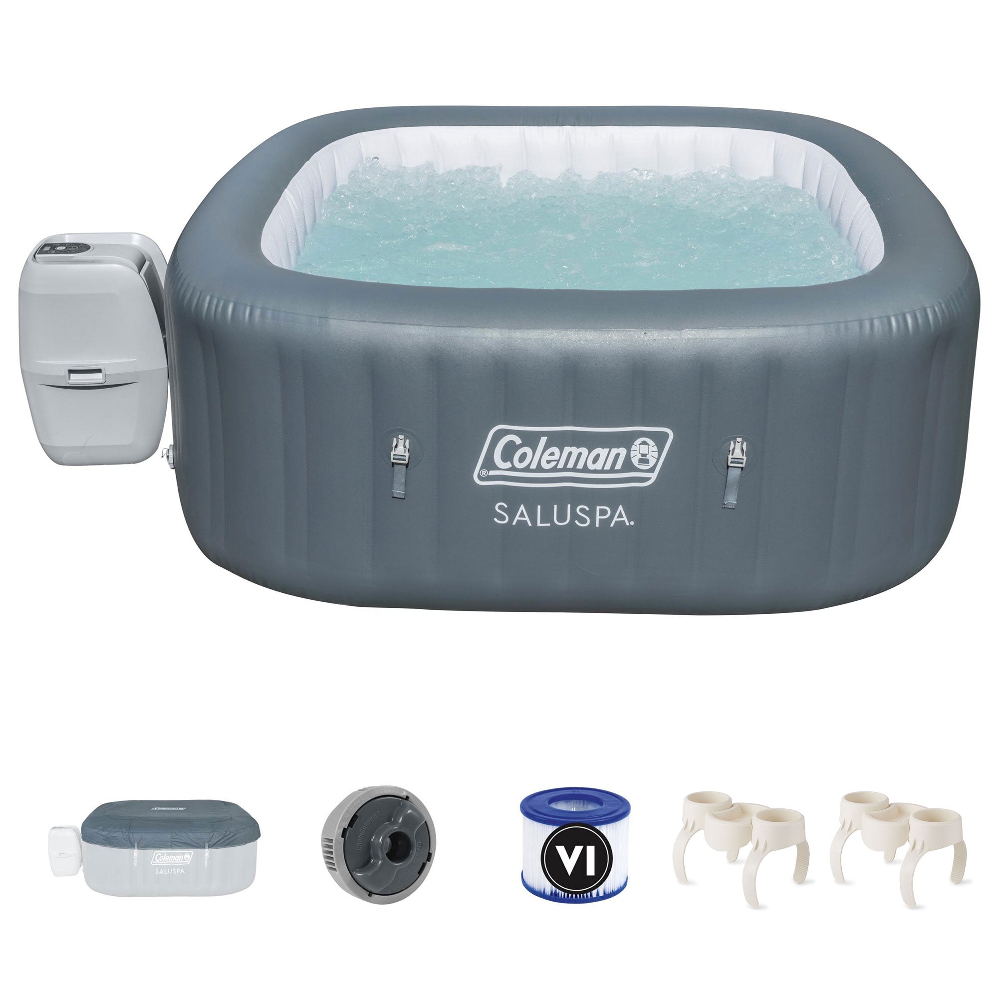 Coleman 4 Person Portable Inflatable Hot Tub & Plastic Drinks Holder (2 Pack)