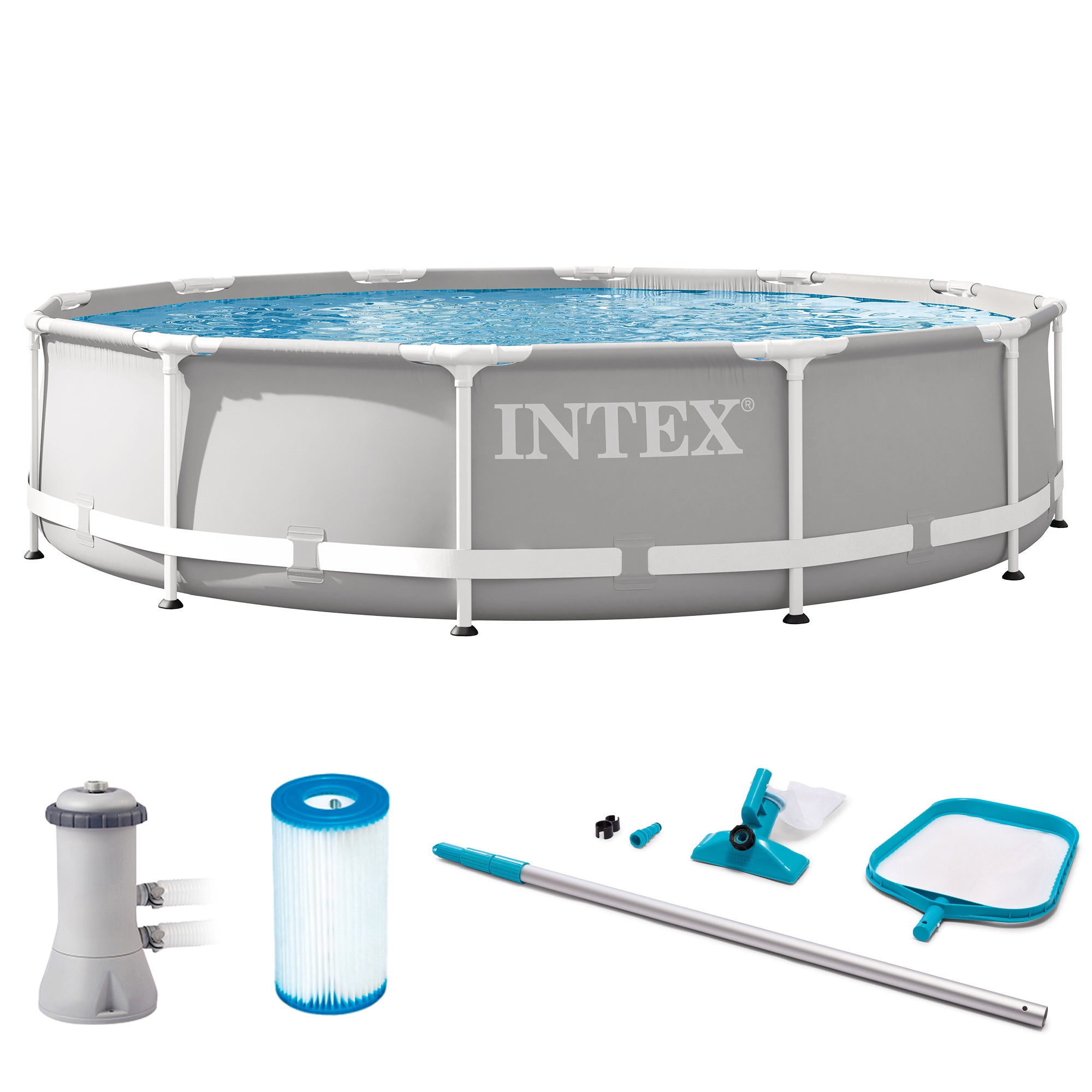 Intex 12ft x 30in Prism Frame Above Ground Swimming Pool and Maintenance Kit