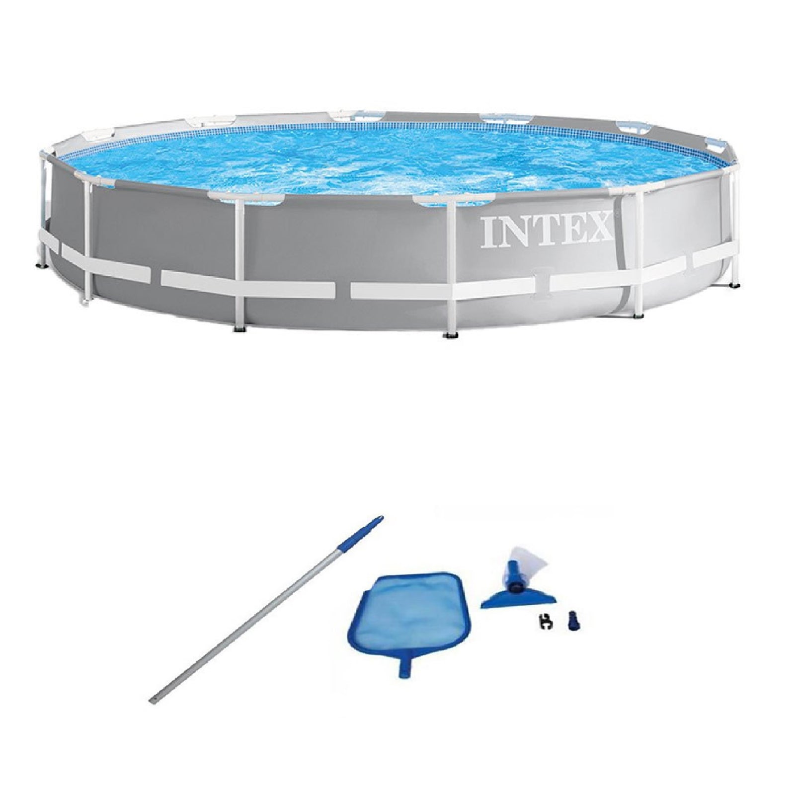 Intex 12ft x 30in Prism Frame Above Ground Swimming Pool and Maintenance Kit - VMInnovations