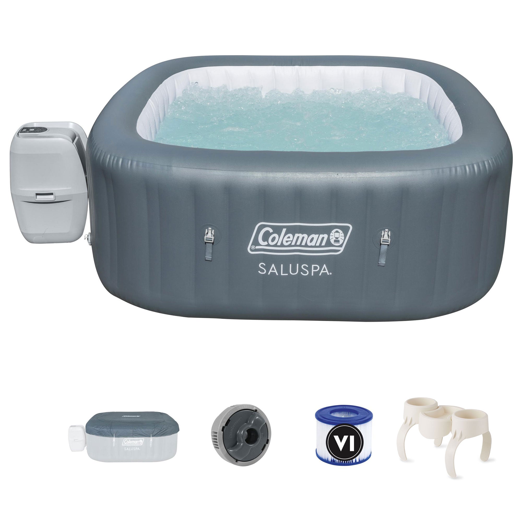 Coleman 4 Person Portable Inflatable Hot Tub (2 Pack) & Plastic Drinks Holder