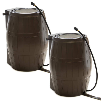 FCMP Outdoor 50-Gallon BPA Free Home Rain Water Catcher Barrel, Brown (2 Pack)
