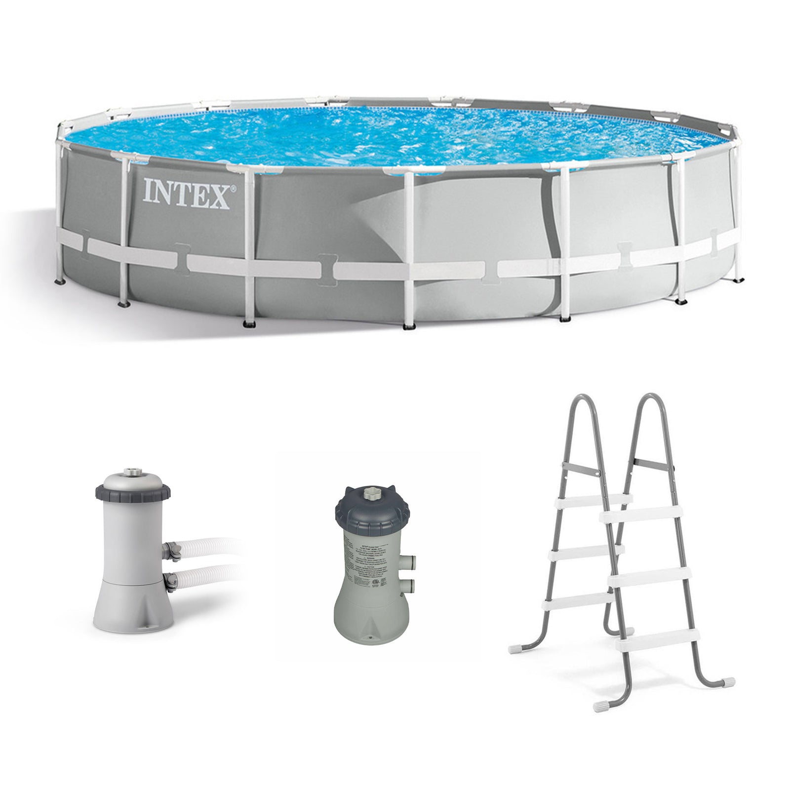 Intex 15’ x 42” Prism Frame Above Ground Swimming Pool Set and Pool Filter Pump - VMInnovations
