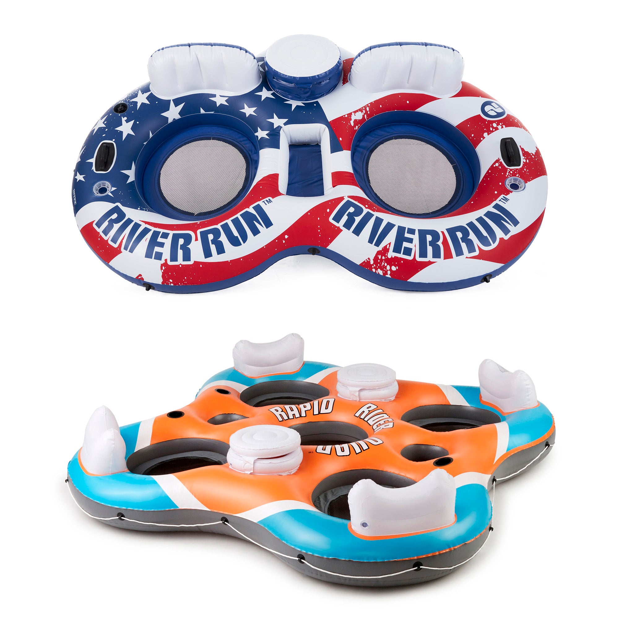American Flag 2 Person Tube w/ Cooler & Bestway Rapid Rider 4 Person Raft - VMInnovations