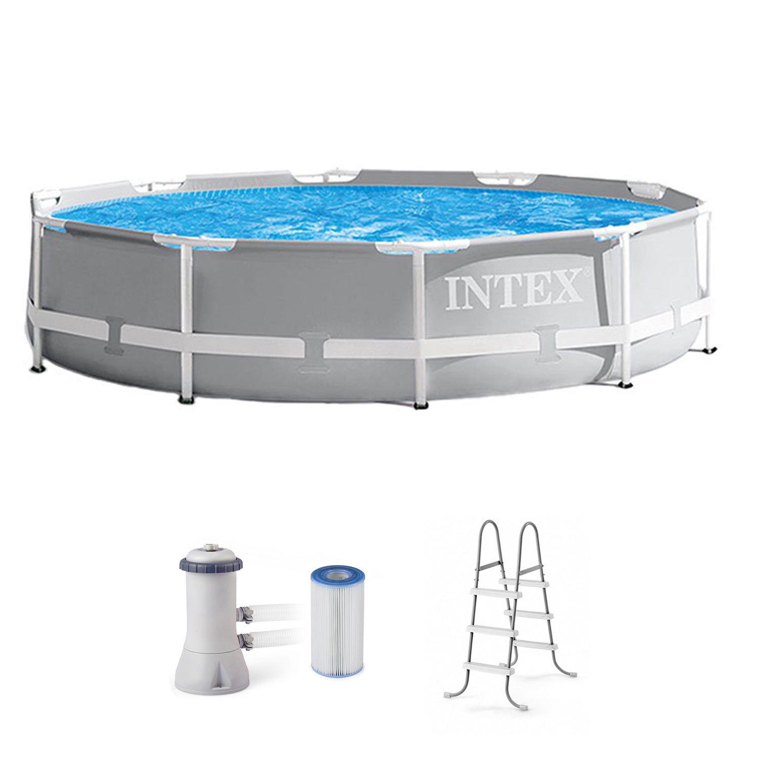 Intex 10' x 30" Above Ground Swimming Pool w/ 330 GPH Filter Pump & Pool Ladder - VMInnovations