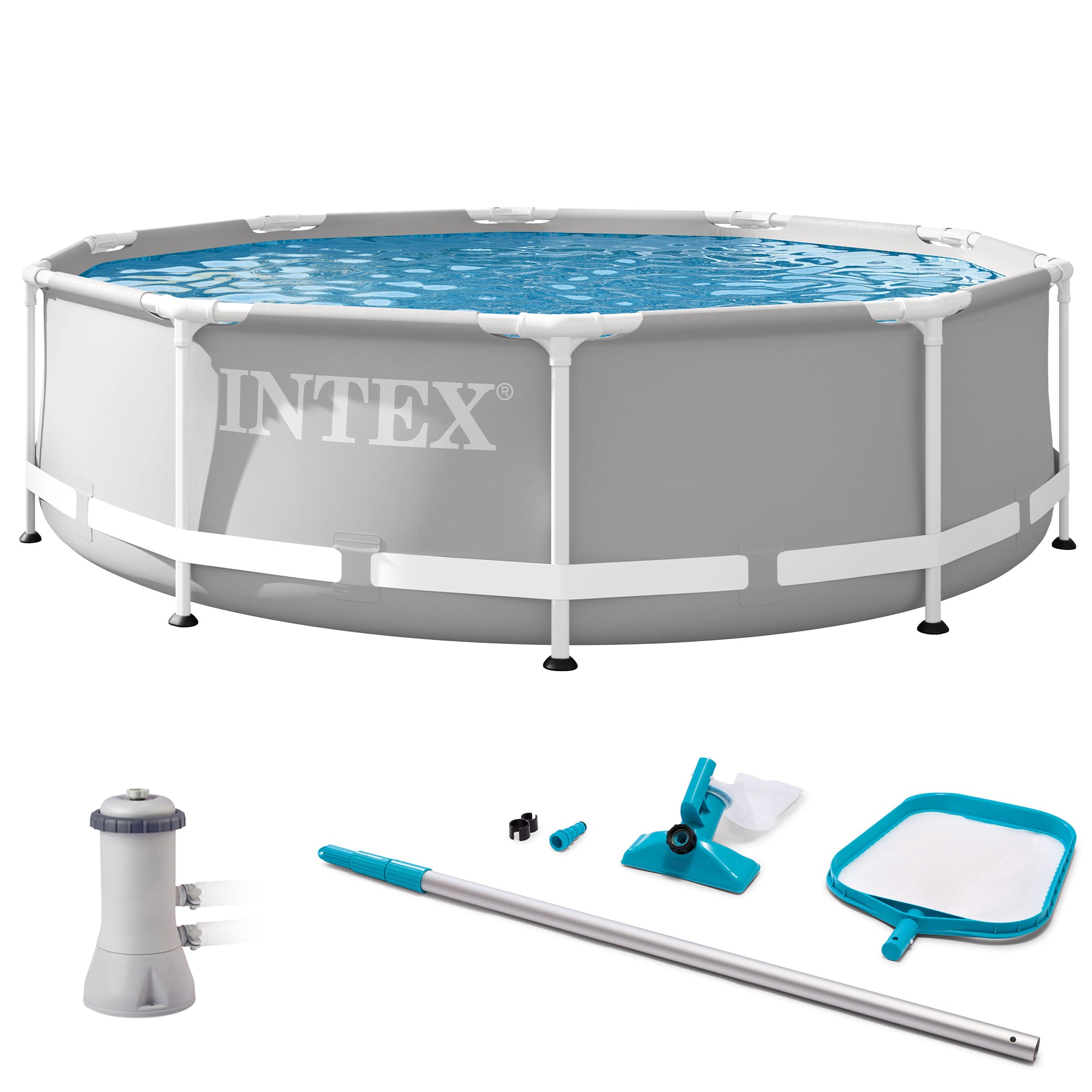 INTEX 10' x 30" Prism Frame Above Ground Swimming Pool and Maintenance Kit
