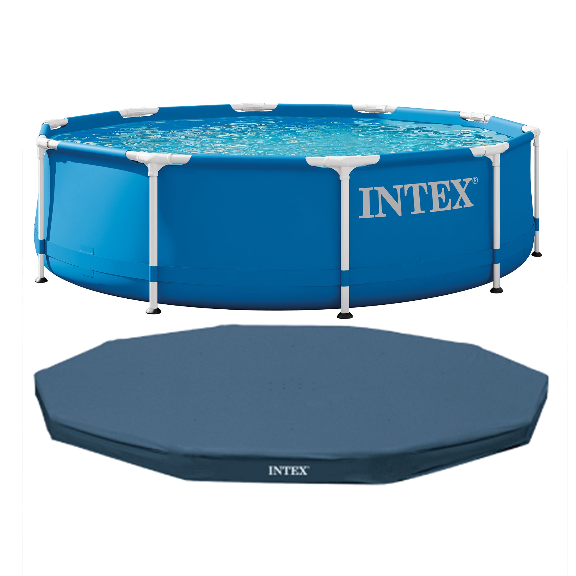 Metal Frame Above Ground Swimming Pool w/ 10 Foot Round Swimming Pool Cover