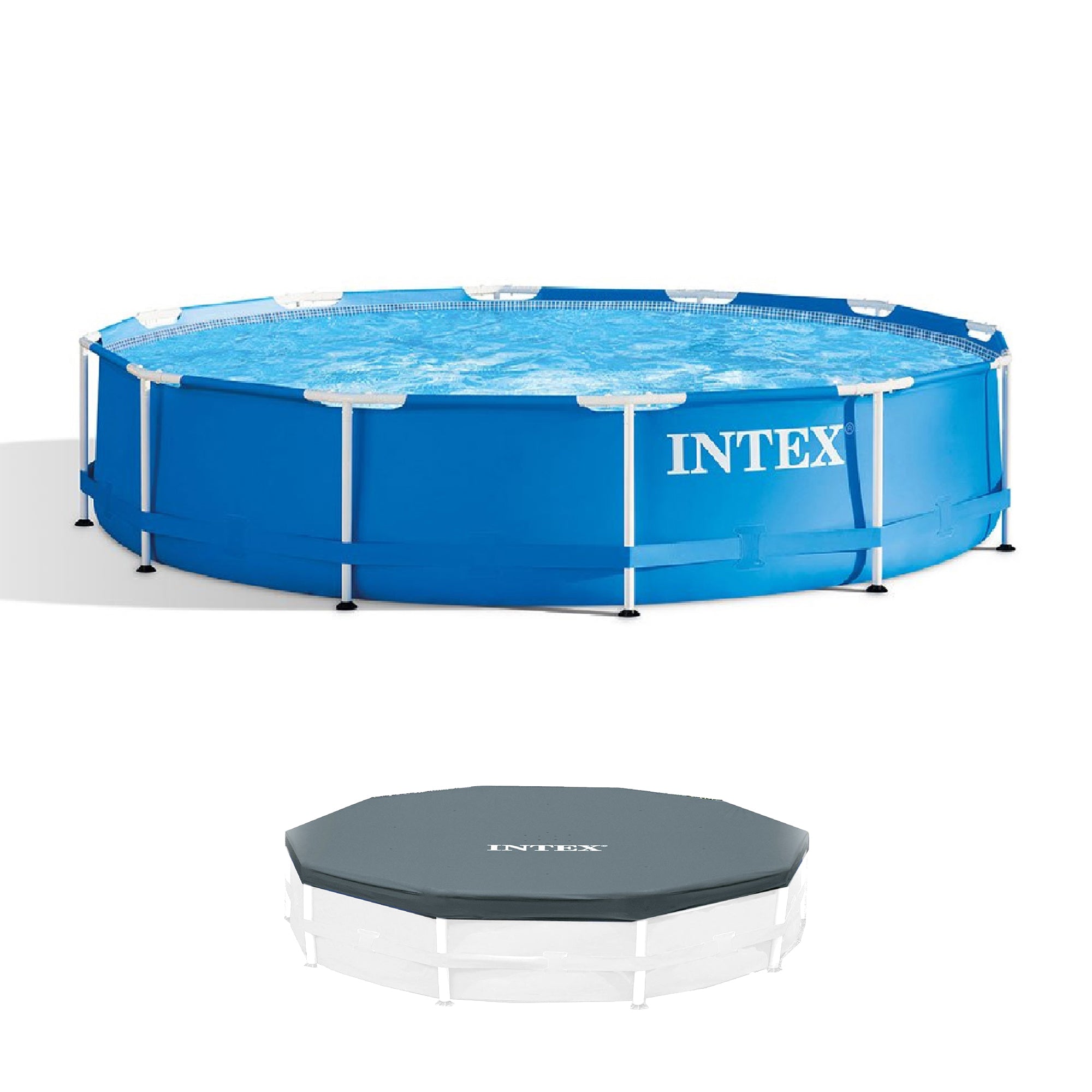 Intex 12 Foot x 30 In. Above Ground Pool & Intex 12 Foot Round Pool Cover - VMInnovations