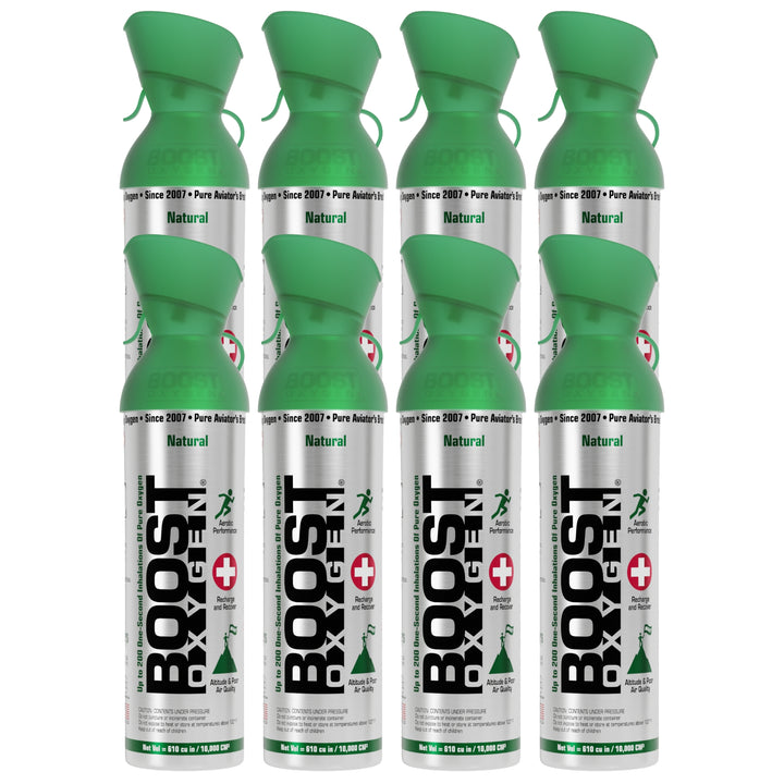 Boost Oxygen 10 Liter Canned Oxygen Bottle with Mouthpiece, Natural (8 Pack) - VMInnovations