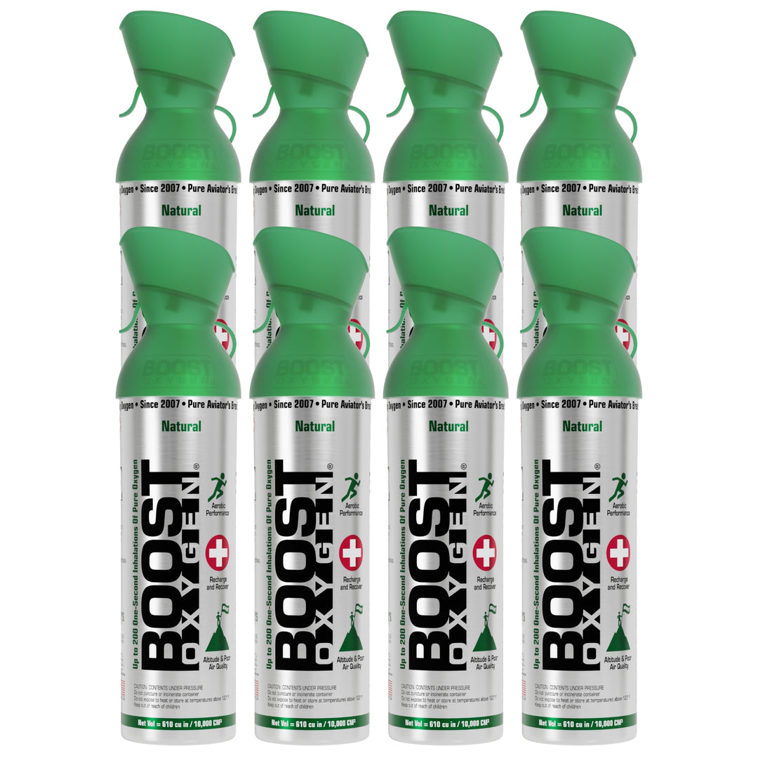Boost Oxygen 10 Liter Canned Oxygen Bottle with Mouthpiece, Natural (8 Pack) - VMInnovations