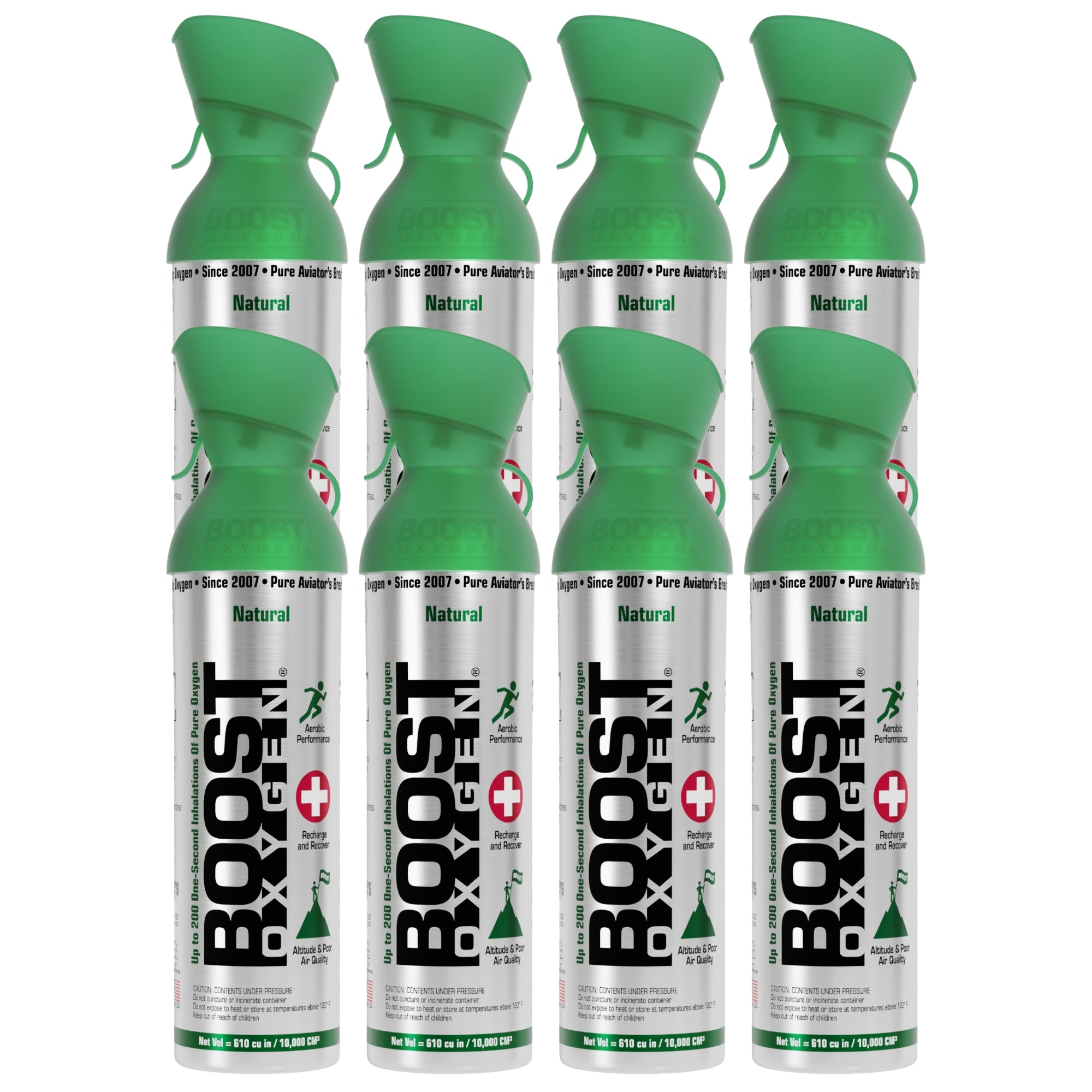 Boost Oxygen 10 Liter Canned Oxygen Bottle with Mouthpiece, Natural (8 Pack) - VMInnovations