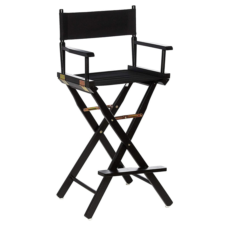 Casual Home Bar Height Directors Chair with Wood Frame, Canvas, Black (Used)