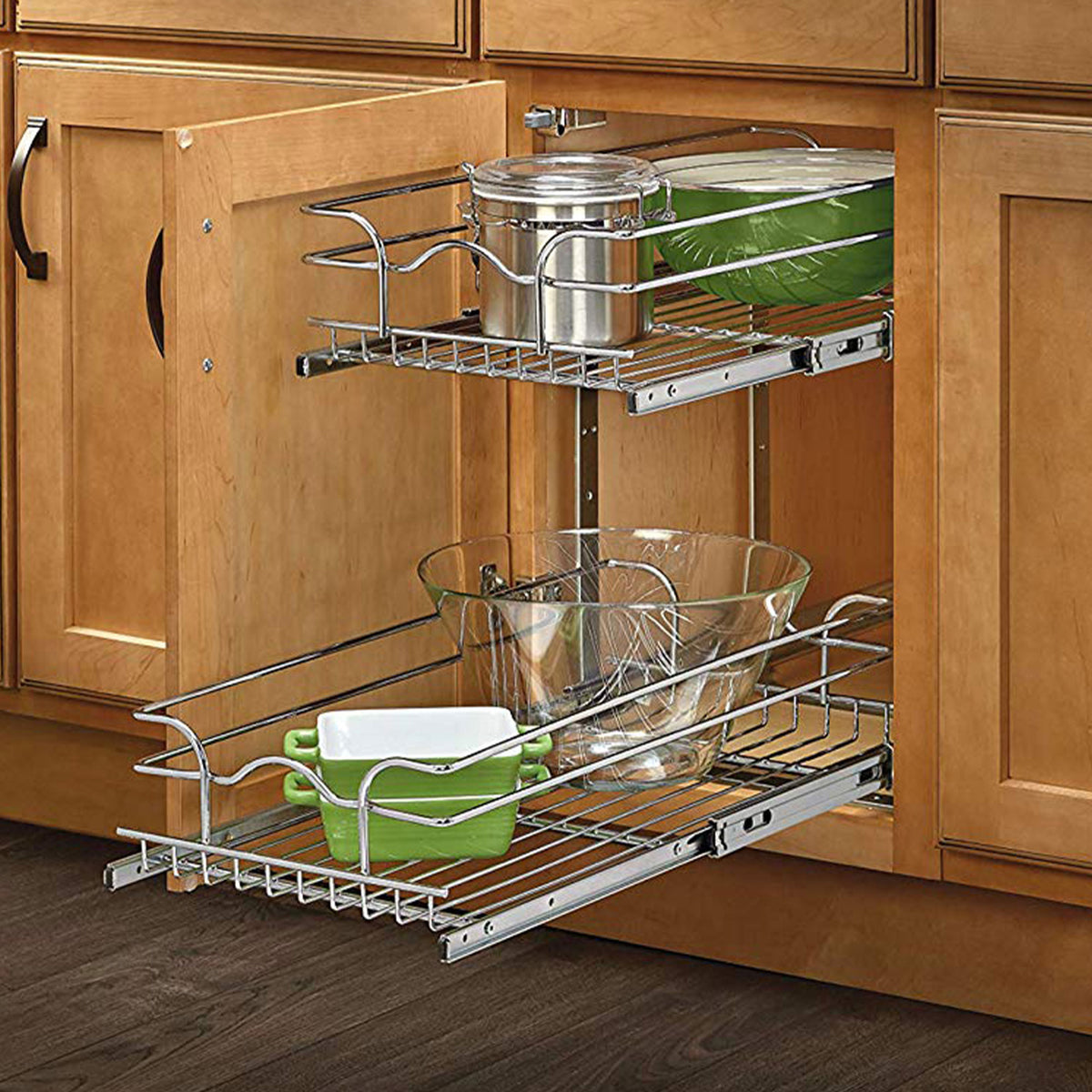 Rev-A-Shelf 5WB2-0918-CR 9"x18" Cabinet 2 Tier Pull Out Wire Baskets (2 Pack)