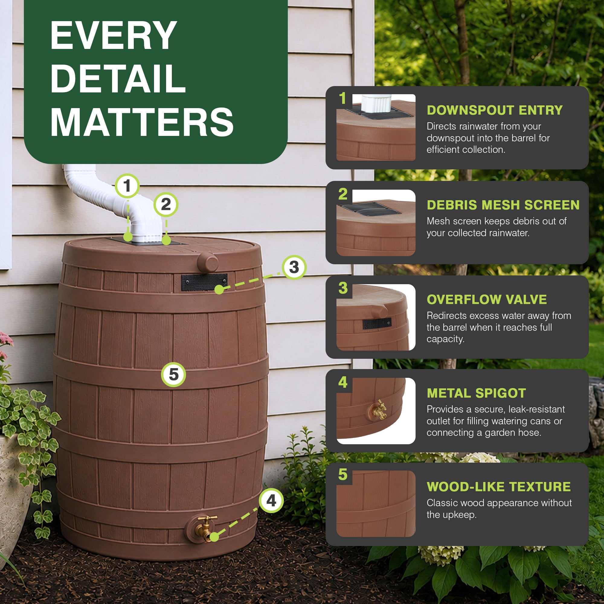 Good Ideas Rain Wizard Storage Collection Rain Barrel 50-Gallon, Terra Cotta