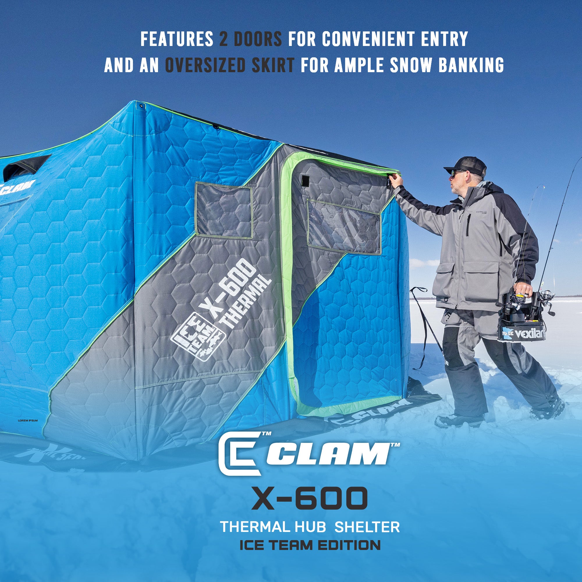 CLAM X-600 Portable 11.5' 6 Person Ice Team Thermal Hub Shelter w/Dimmable Light - VMInnovations