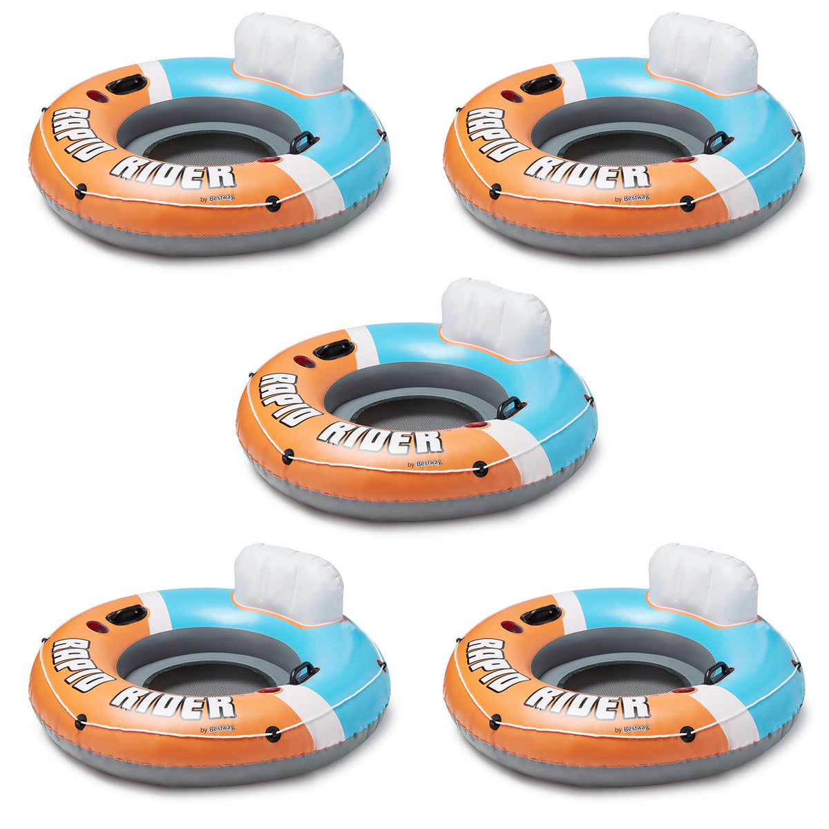 Bestway CoolerZ Rapid Rider Inflatable River Lake Pool Float, Orange, 5 Pack - VMInnovations