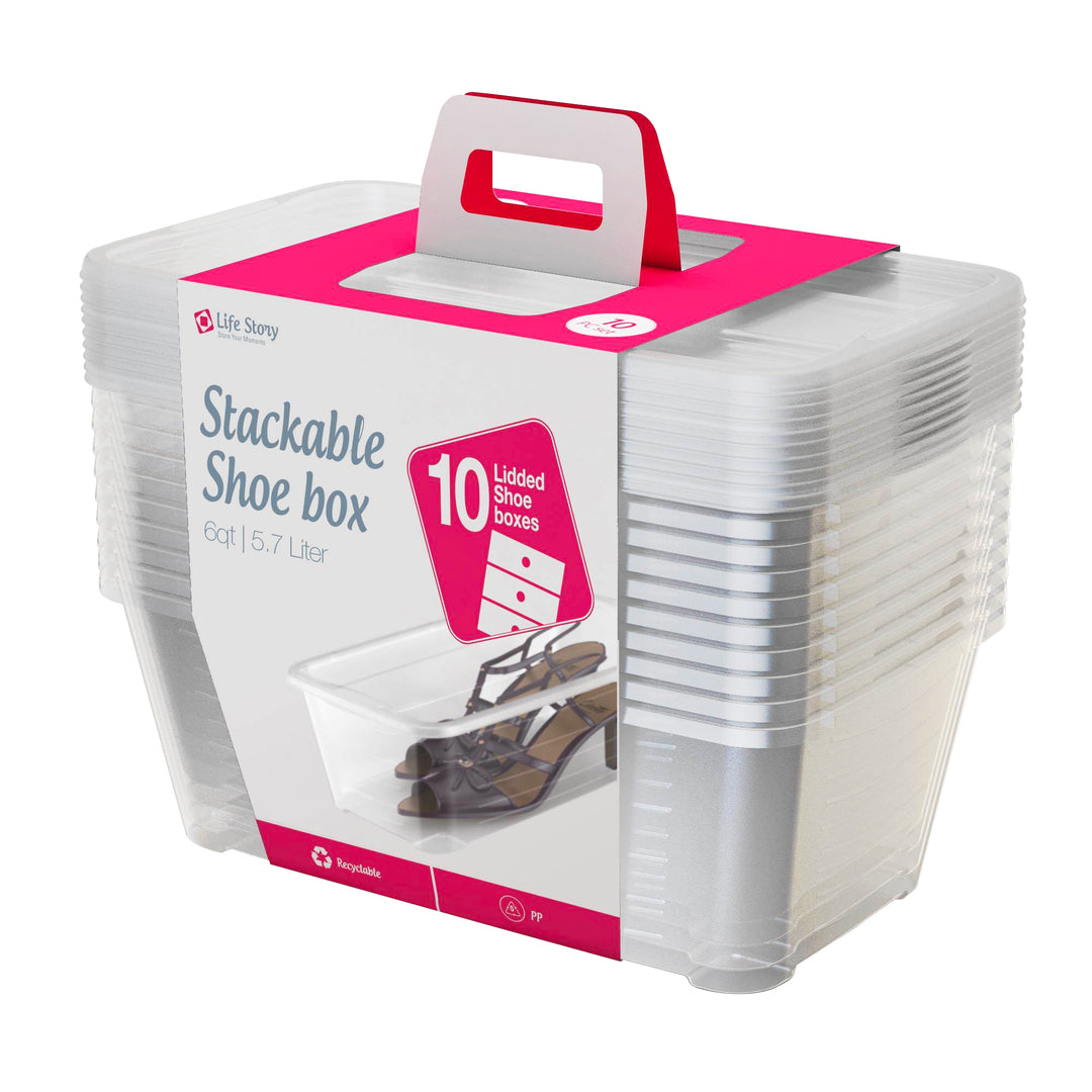 Life Story 6L Shoe & Closet Storage Box Stacking Containers, Clear (160 Pack) - VMInnovations