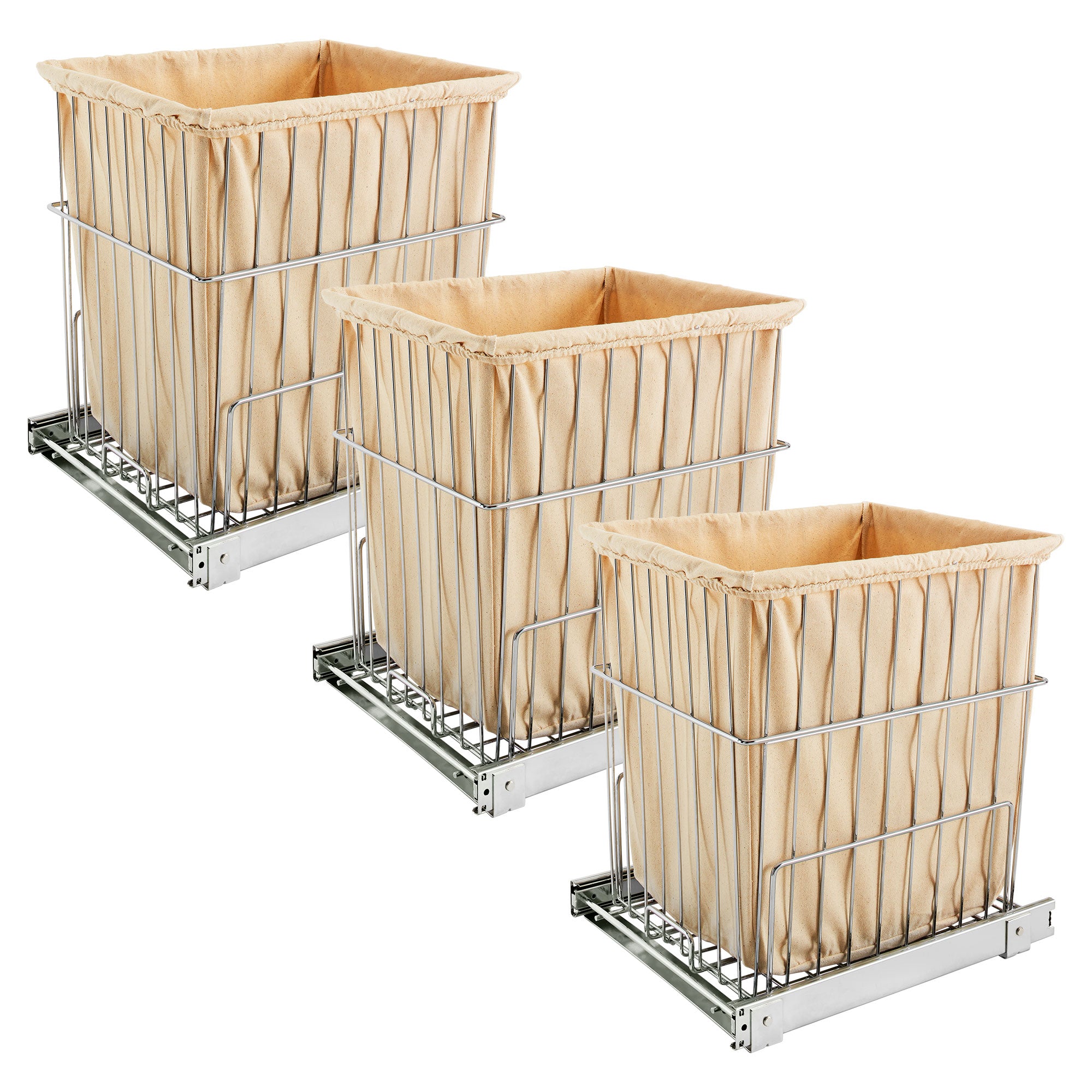 Rev-A-Shelf HRV-1520 S CR Pullout Wire Clothes Hamper w/ Liner, Chrome (3 Pack)